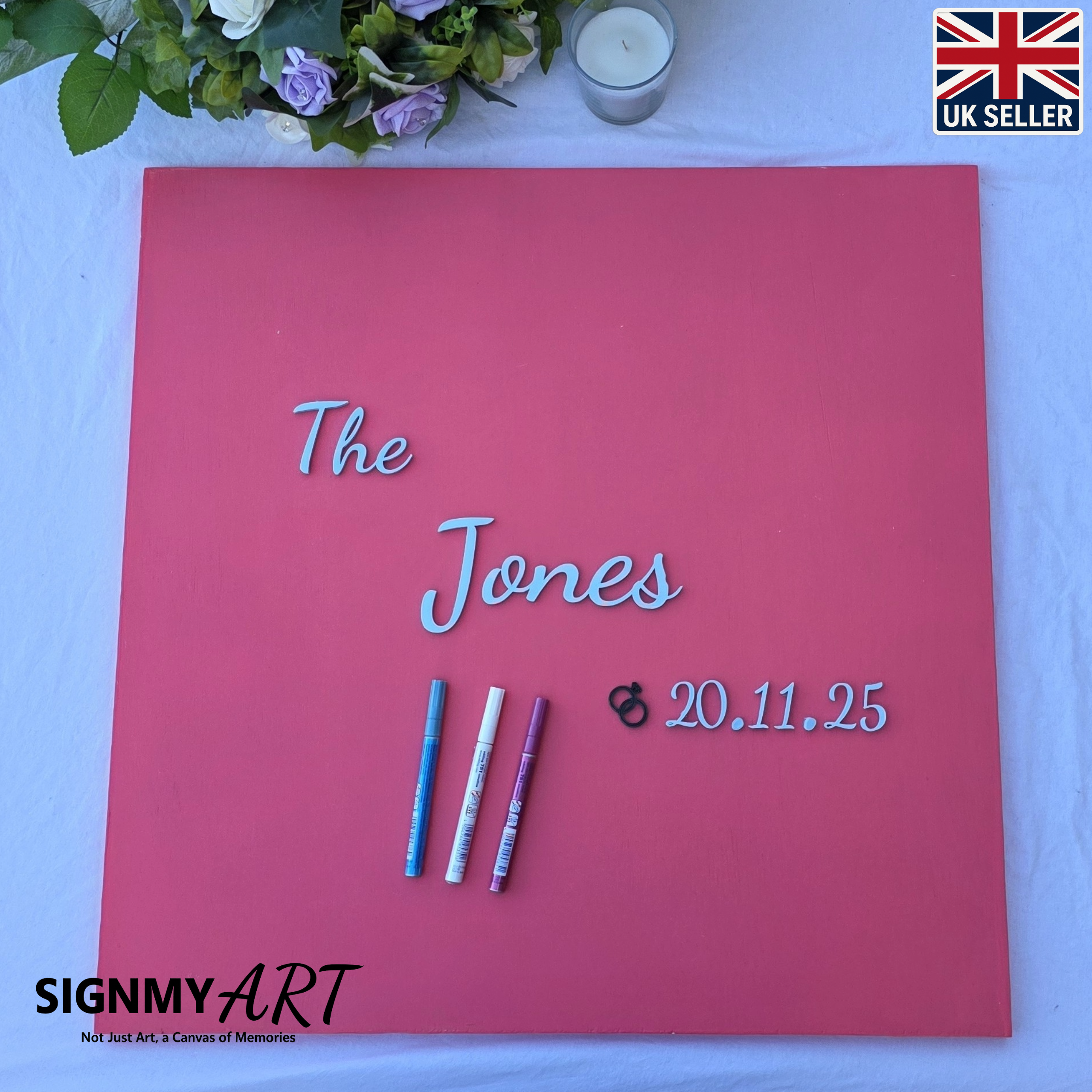 Personalised Wedding Guest Book Sign, Blue, lilac, Pink, Purple Custom Colours to Match Theme, Wooden Guestbook Alternative, Mr & Mrs Surname Wedding Keepsake Decor