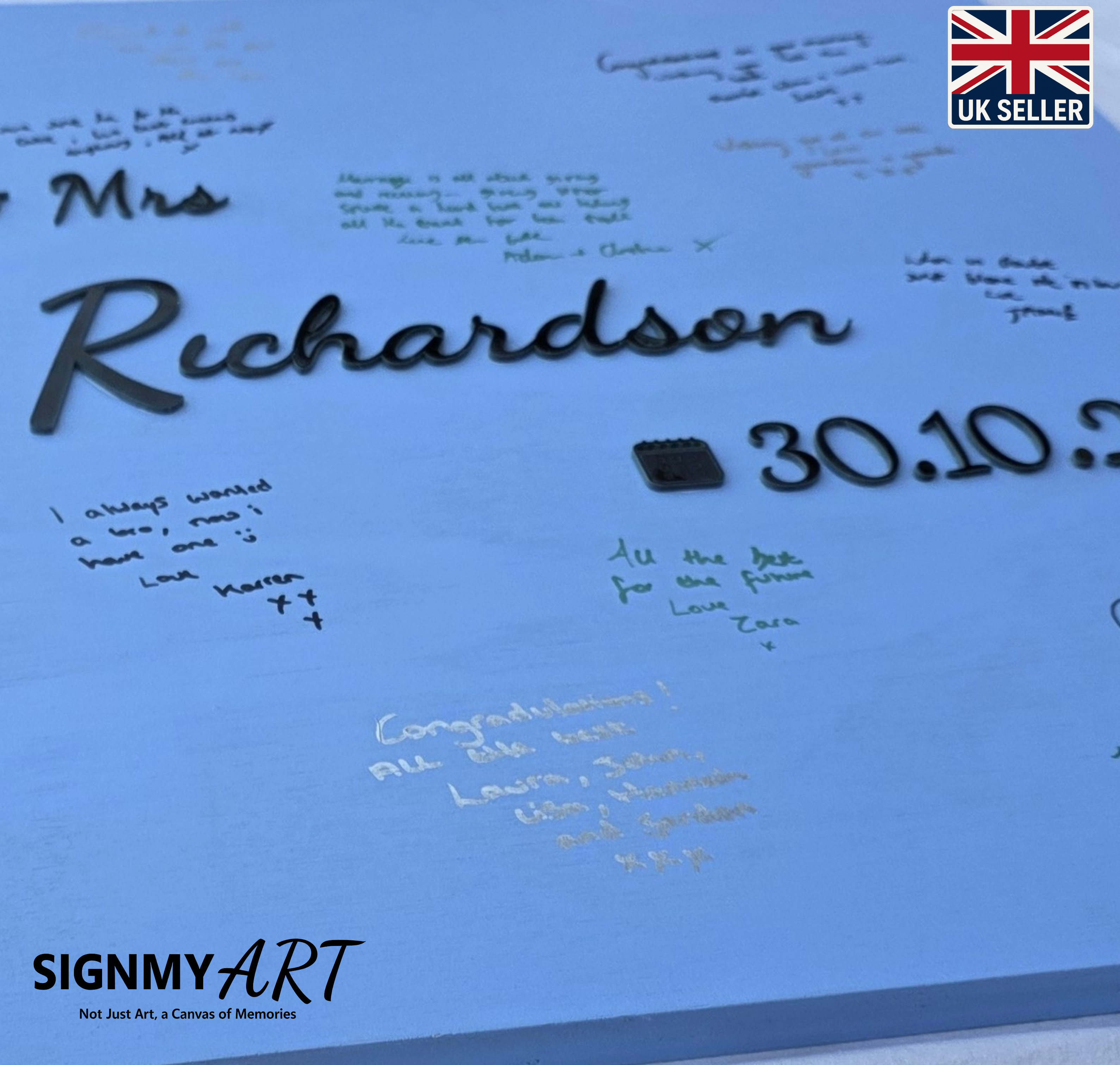 Personalised Wedding Guest Book Sign, Blue, lilac, Pink, Purple Custom Colours to Match Theme, Wooden Guestbook Alternative, Mr & Mrs Surname Wedding Keepsake Decor