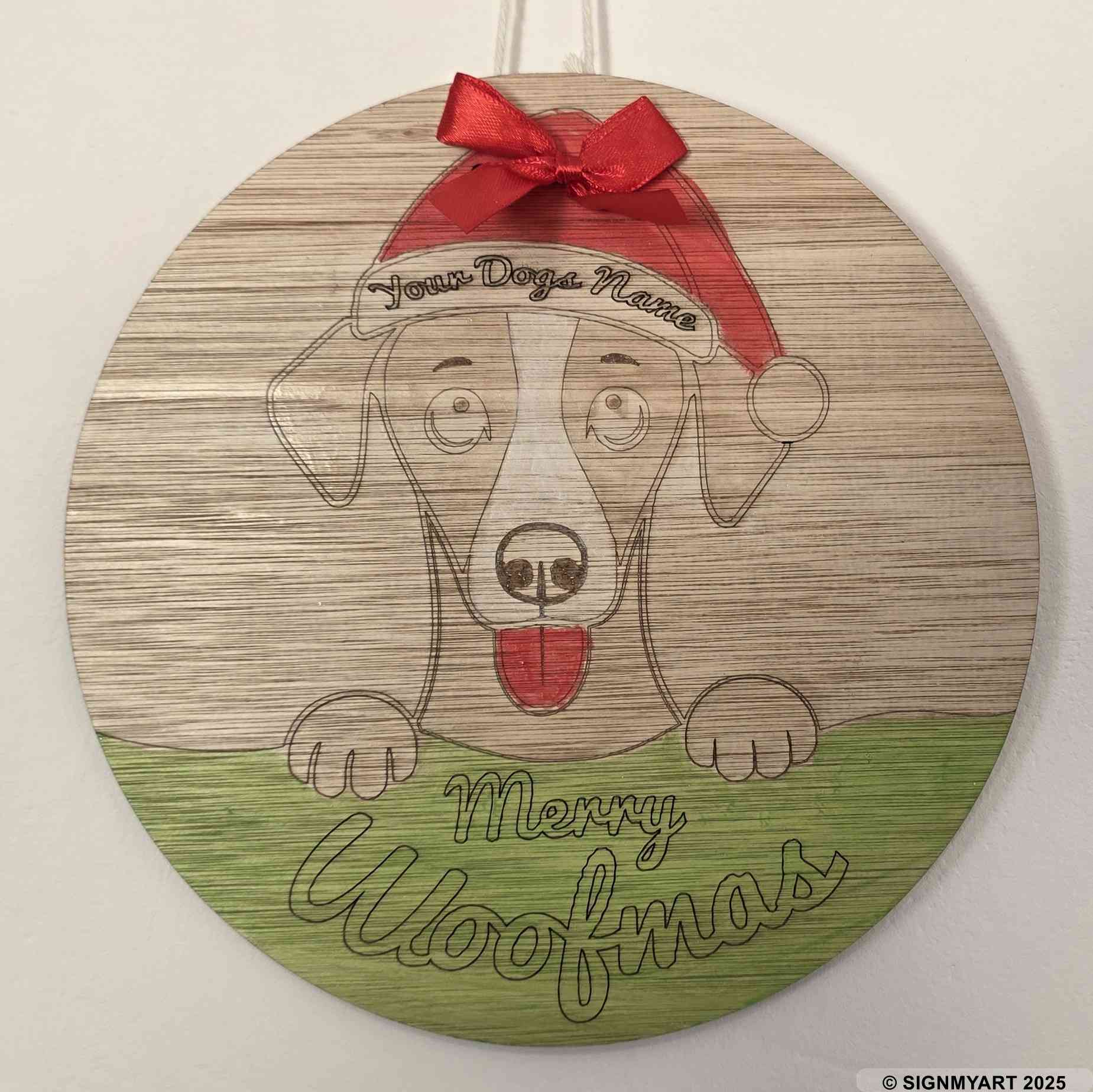 Choose from 35 Dog Breeds – Personalised Woofmas Sign Merry Chrsitmas – Custom Dog Name Christmas Bauble Decoration