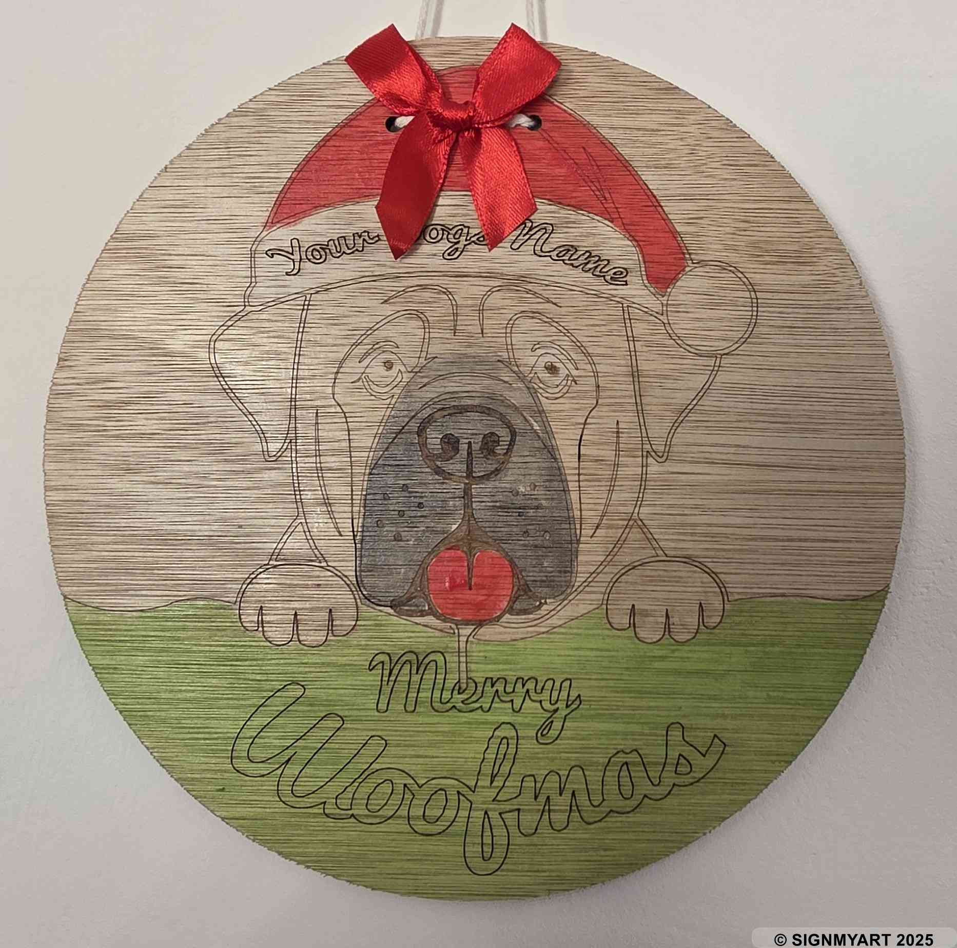 Choose from 35 Dog Breeds – Personalised Woofmas Sign Merry Chrsitmas – Custom Dog Name Christmas Bauble Decoration