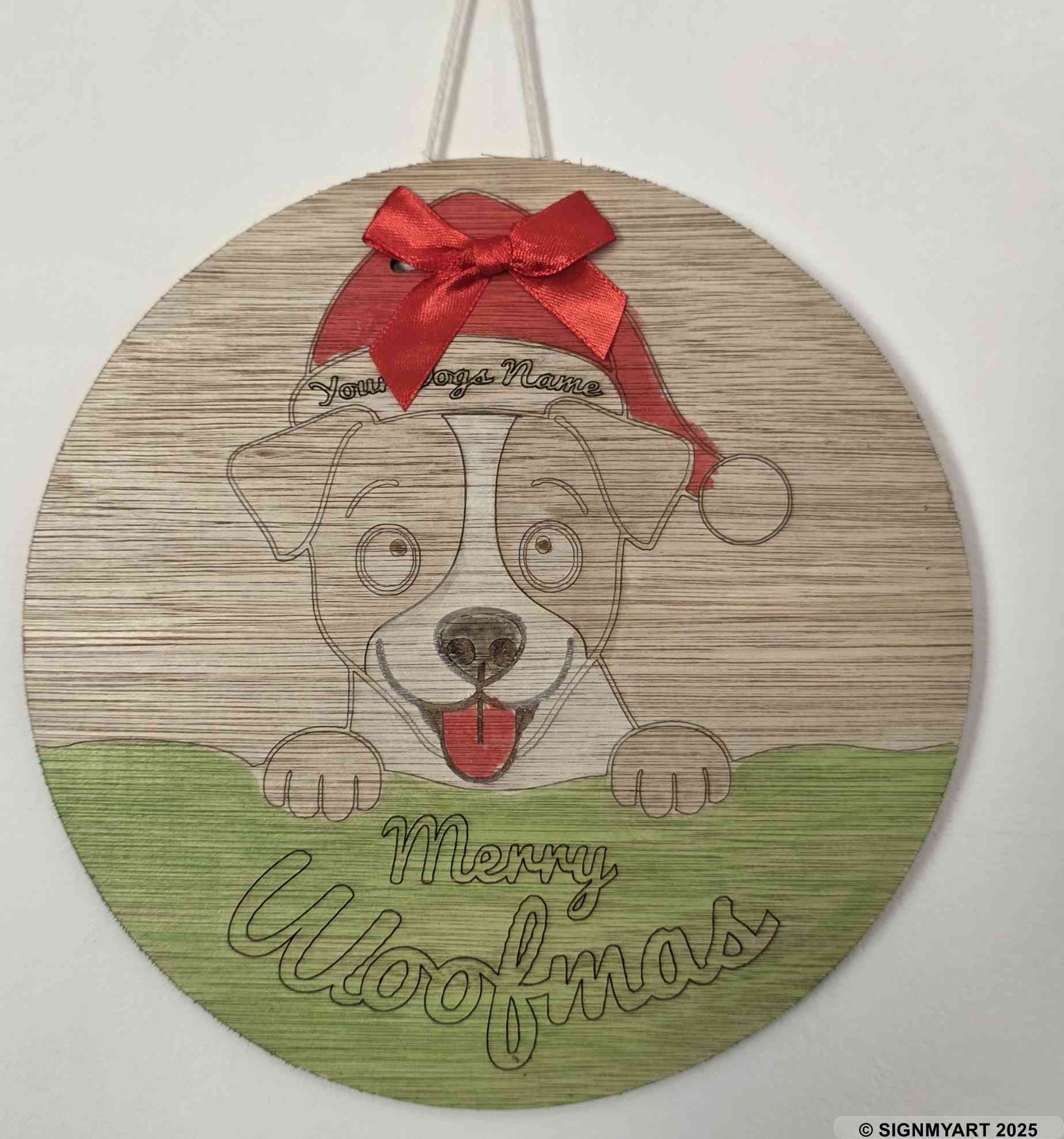 Personalised Merry Woofmas Jack Russell Terriers Sign – Custom Dog Name Christmas Bauble Plaque Decoration