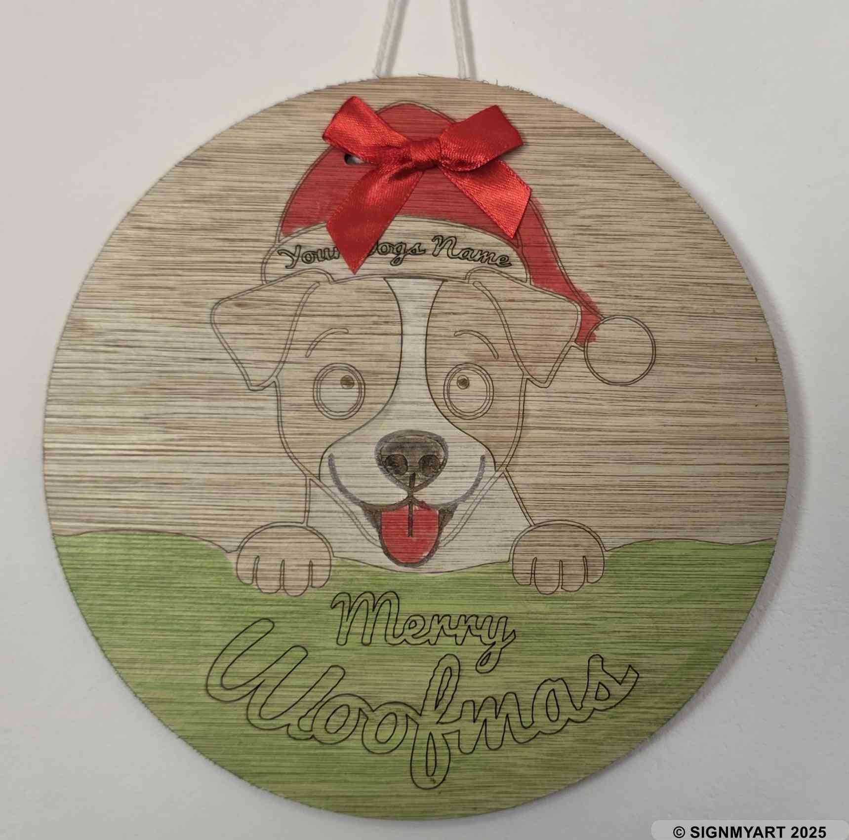 Choose from 35 Dog Breeds – Personalised Woofmas Sign Merry Chrsitmas – Custom Dog Name Christmas Bauble Decoration
