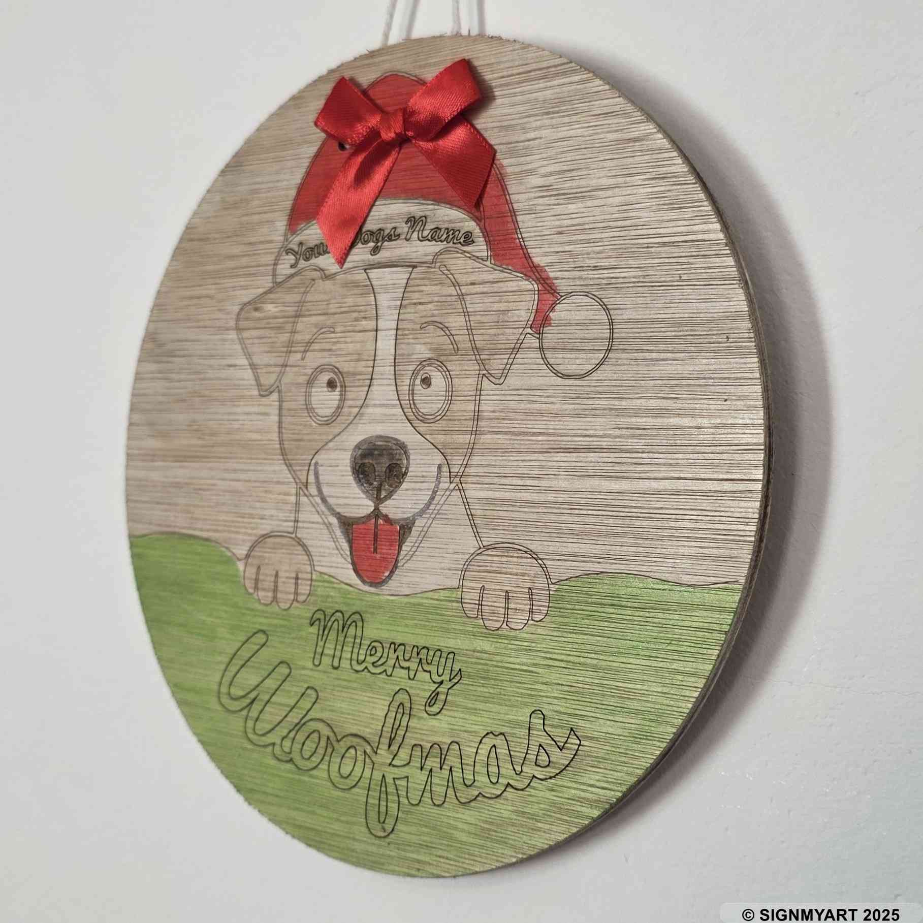 Personalised Merry Woofmas Jack Russell Terriers Sign – Custom Dog Name Christmas Bauble Plaque Decoration