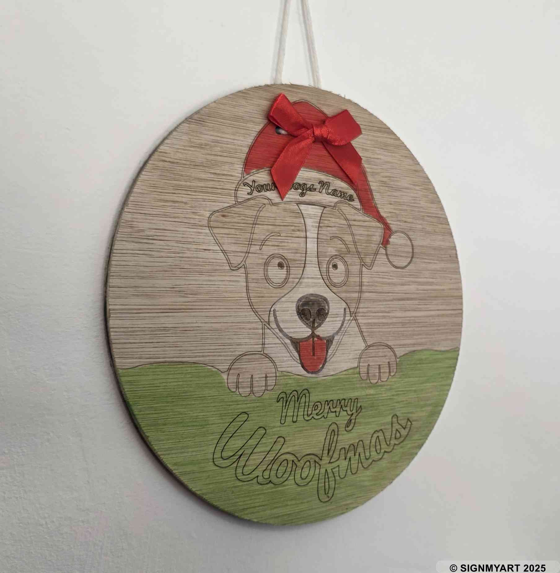Personalised Merry Woofmas Jack Russell Terriers Sign – Custom Dog Name Christmas Bauble Plaque Decoration
