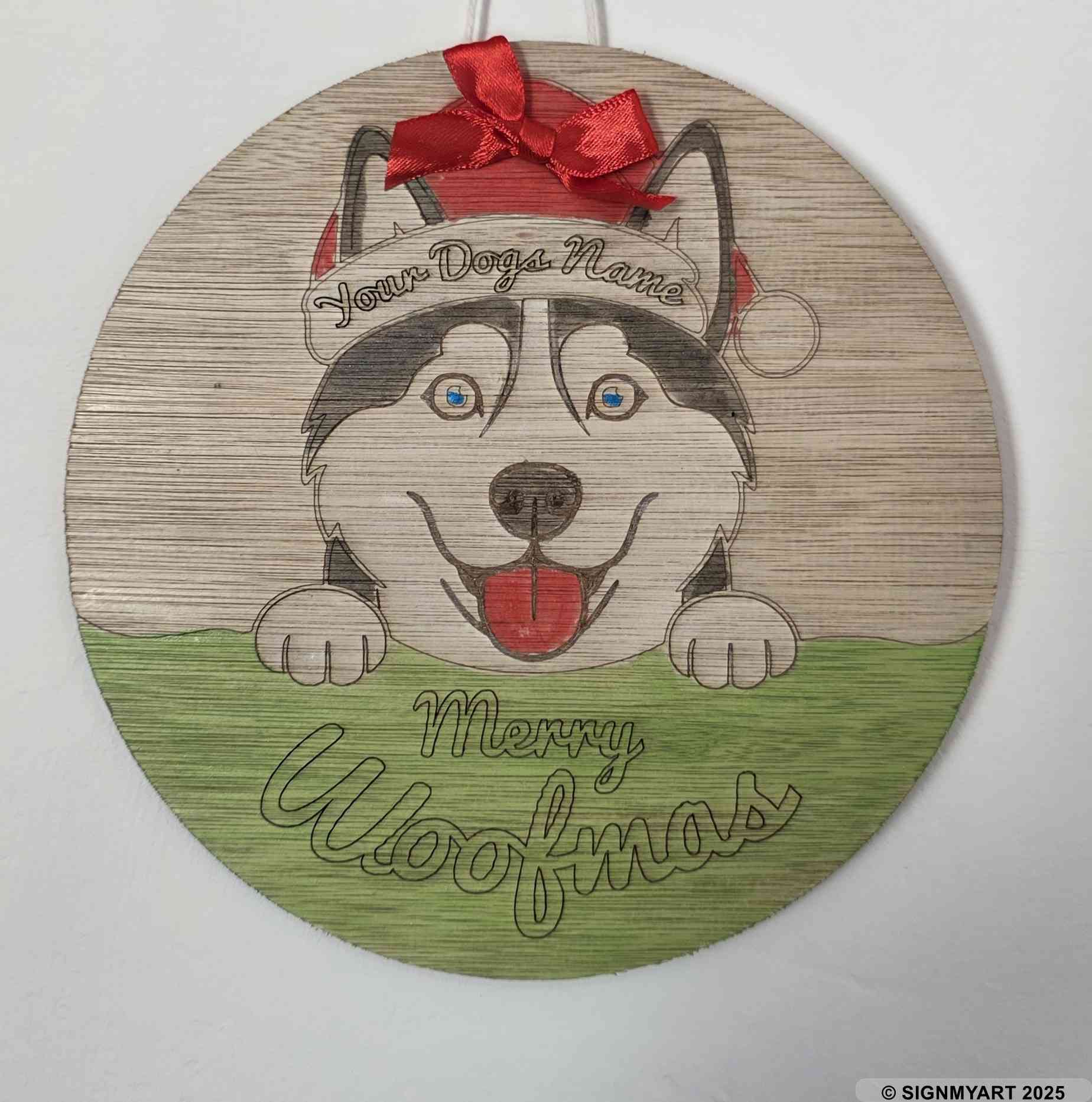 Choose from 35 Dog Breeds – Personalised Woofmas Sign Merry Chrsitmas – Custom Dog Name Christmas Bauble Decoration