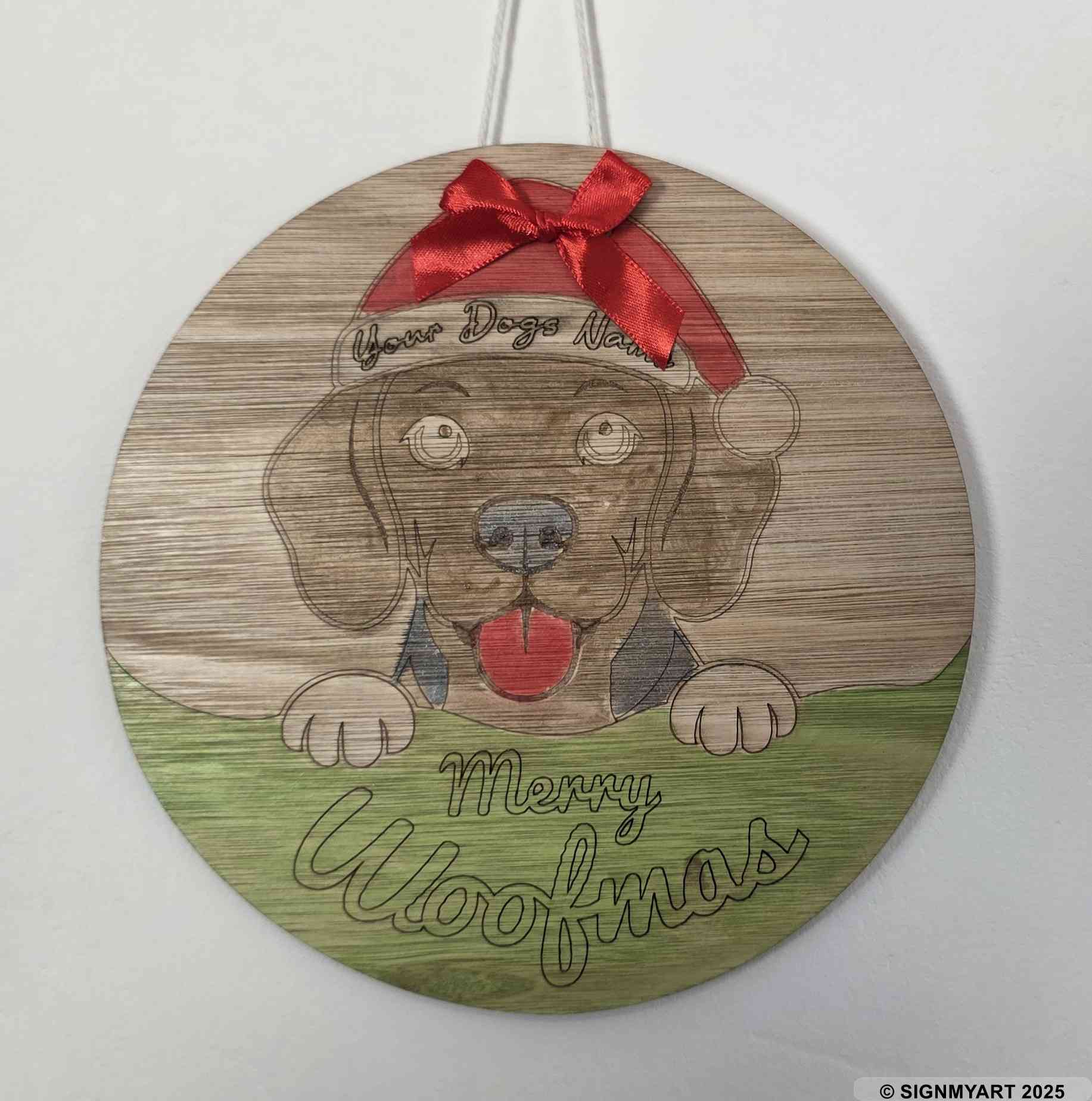 Personalised Merry Woofmas Beagle Sign – Custom Dog Name Christmas Bauble Plaque Decoration