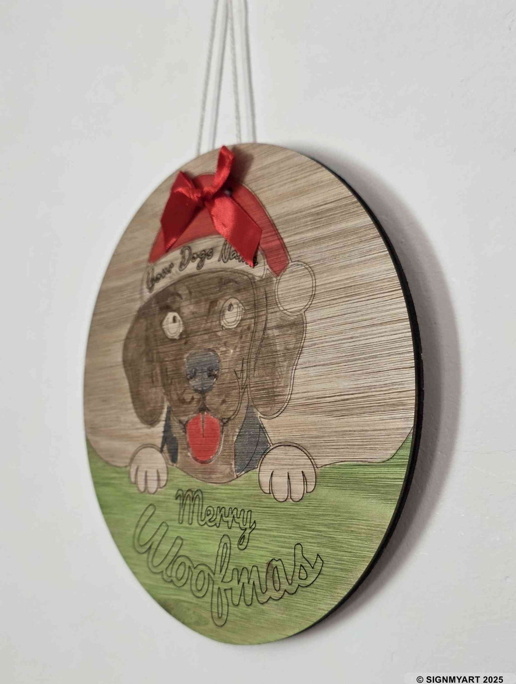Personalised Merry Woofmas Beagle Sign – Custom Dog Name Christmas Bauble Plaque Decoration