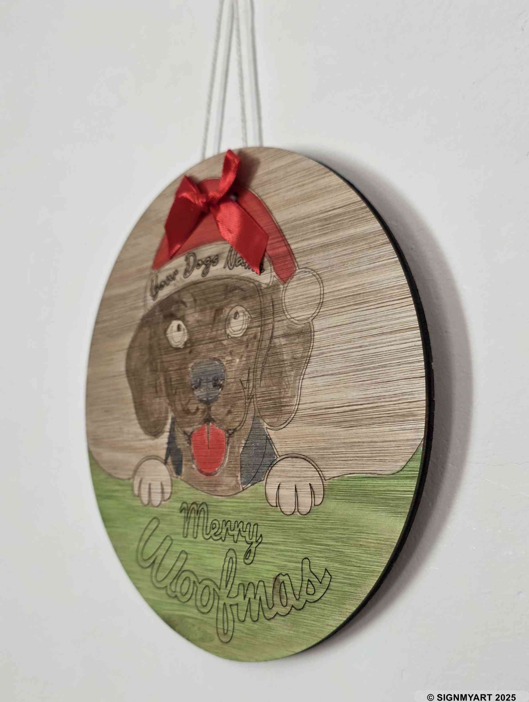 Personalised Merry Woofmas Beagle Sign – Custom Dog Name Christmas Bauble Plaque Decoration