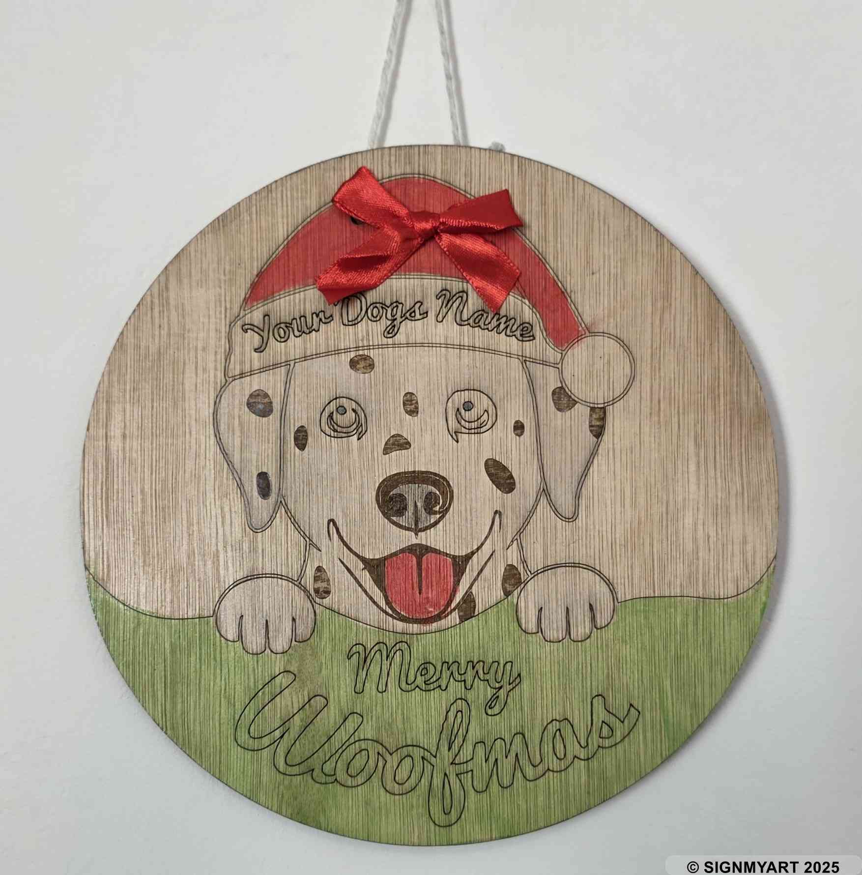 Choose from 35 Dog Breeds – Personalised Woofmas Sign Merry Chrsitmas – Custom Dog Name Christmas Bauble Decoration