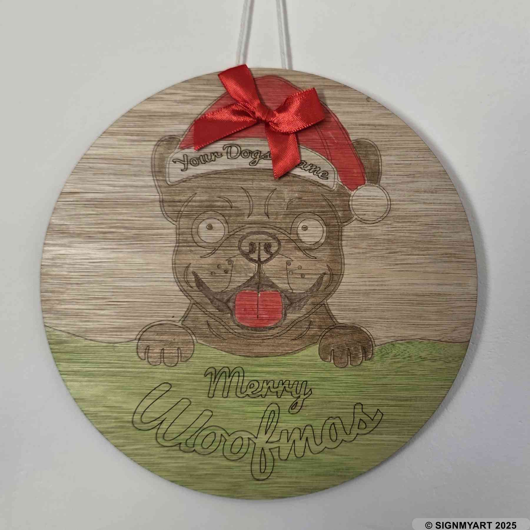 Choose from 35 Dog Breeds – Personalised Woofmas Sign Merry Chrsitmas – Custom Dog Name Christmas Bauble Decoration