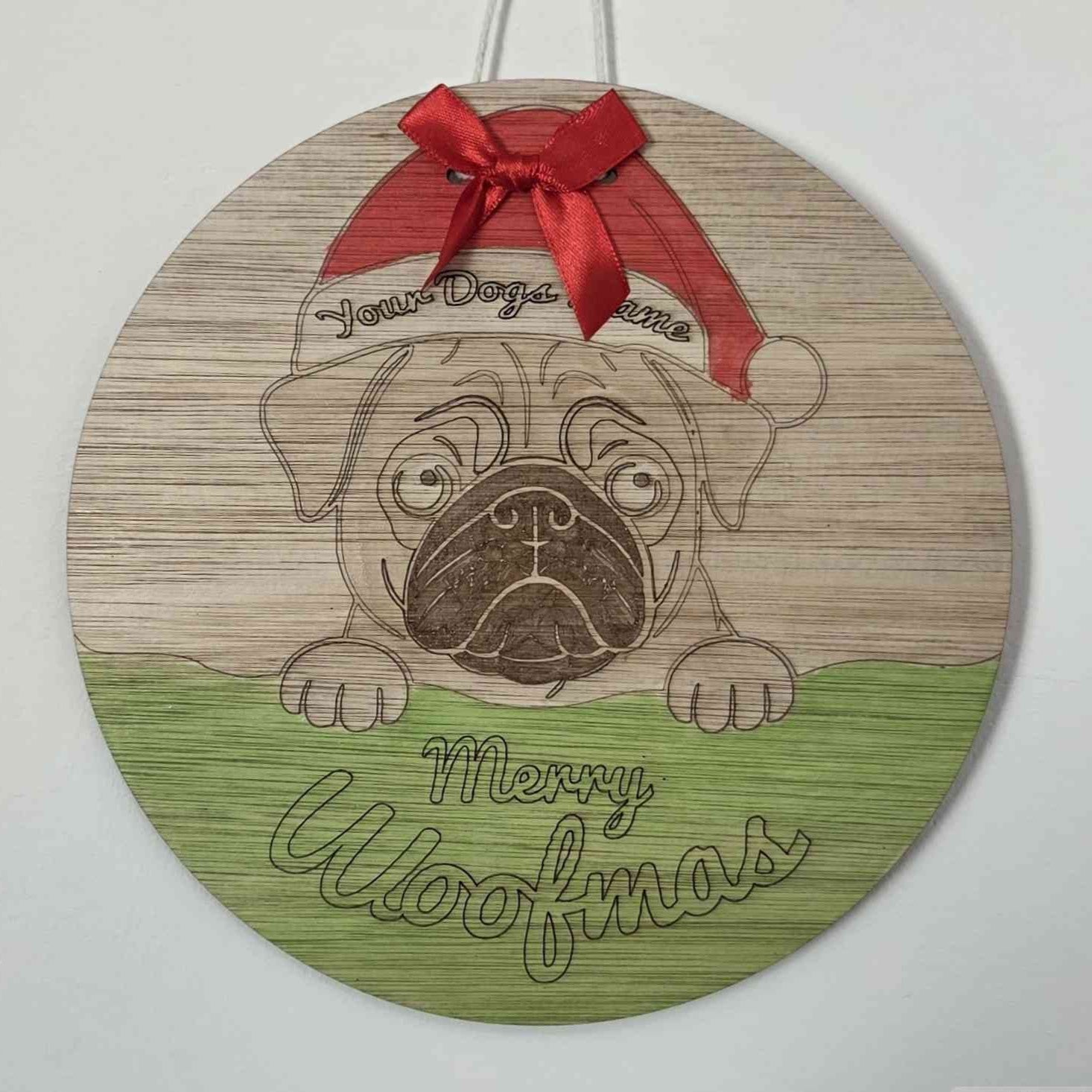 Choose from 35 Dog Breeds – Personalised Woofmas Sign Merry Chrsitmas – Custom Dog Name Christmas Bauble Decoration