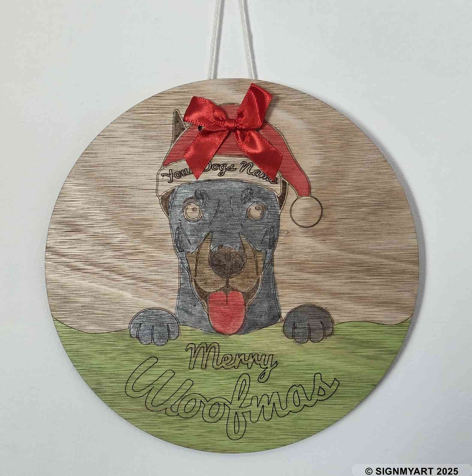 Choose from 35 Dog Breeds – Personalised Woofmas Sign Merry Chrsitmas – Custom Dog Name Christmas Bauble Decoration