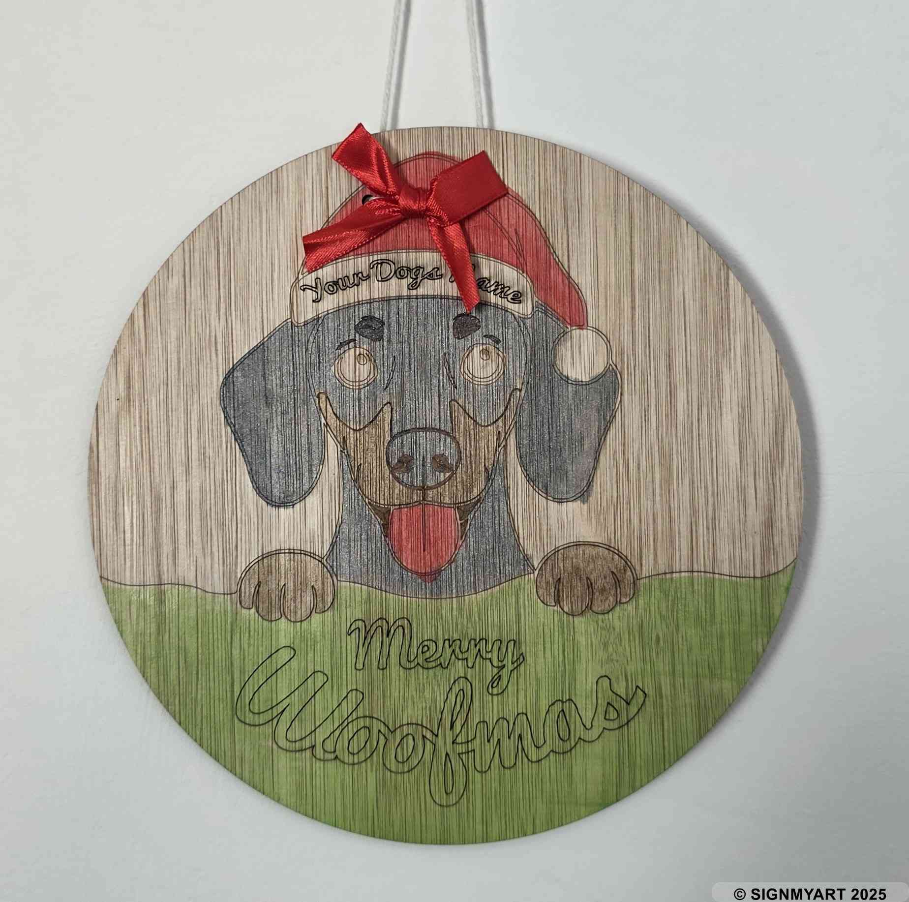 Choose from 35 Dog Breeds – Personalised Woofmas Sign Merry Chrsitmas – Custom Dog Name Christmas Bauble Decoration
