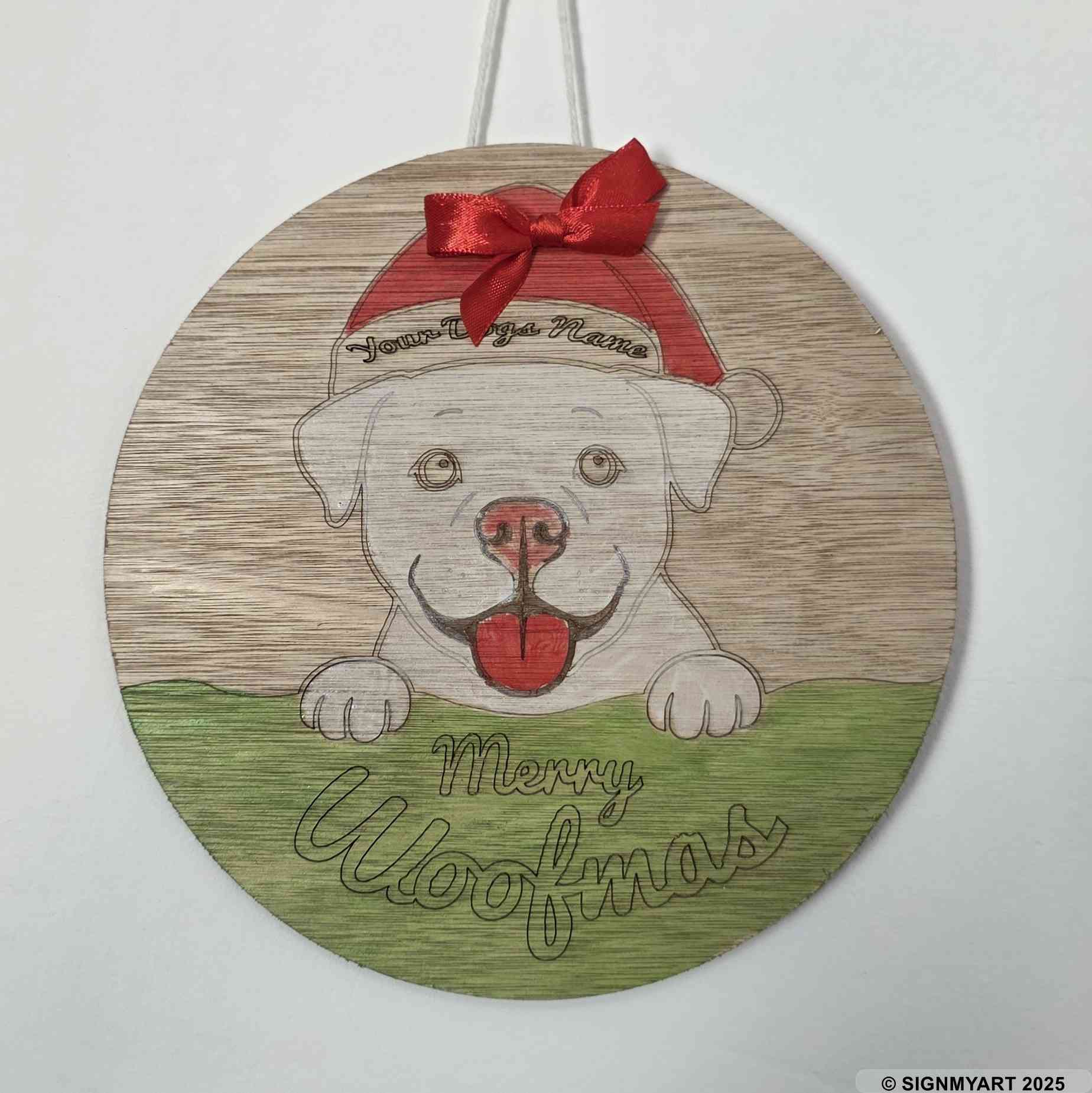 Choose from 35 Dog Breeds – Personalised Woofmas Sign Merry Chrsitmas – Custom Dog Name Christmas Bauble Decoration