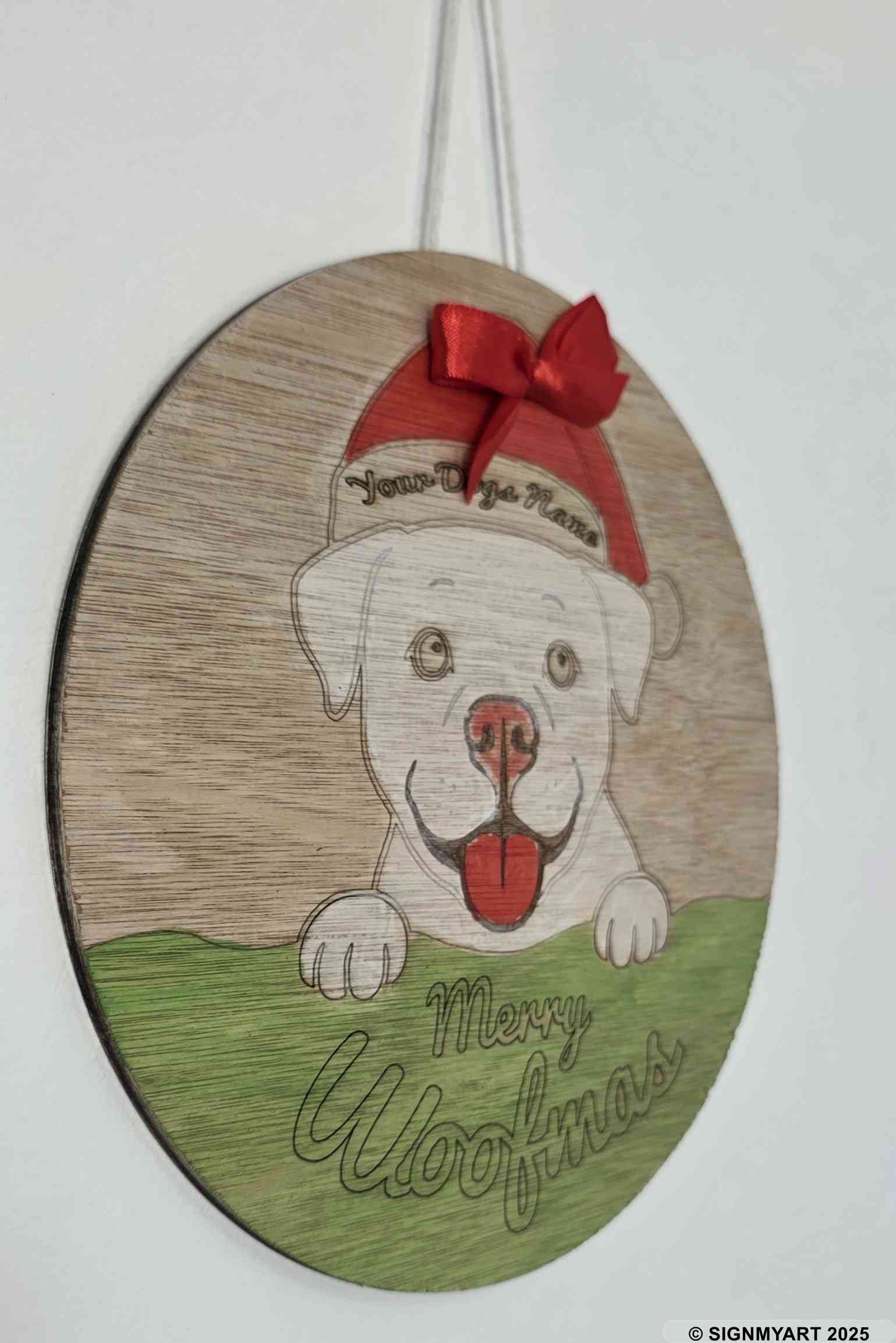 Personalised Merry Woofmas Pitbull Sign – Custom Dog Name Christmas Bauble plaque Decoration