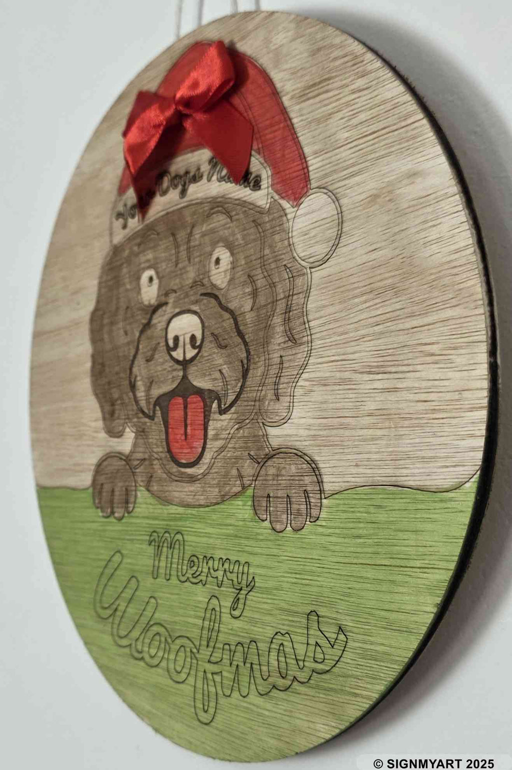 Personalised Merry Woofmas Cockapoo Sign – Custom Dog Name Christmas Bauble Plaque Decoration