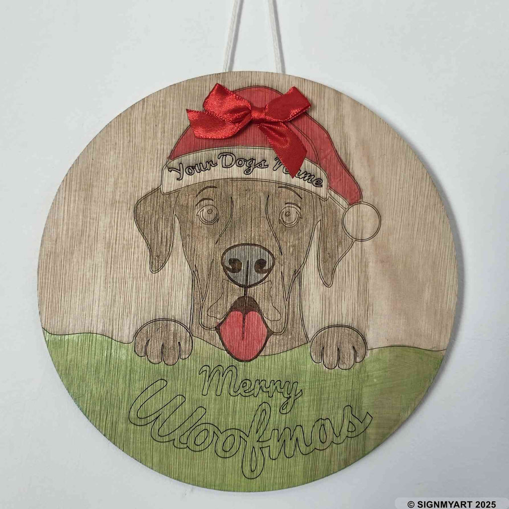 Personalised Merry Woofmas Great Dane Sign – Custom Dog Name Christmas Bauble Plaque Decoration