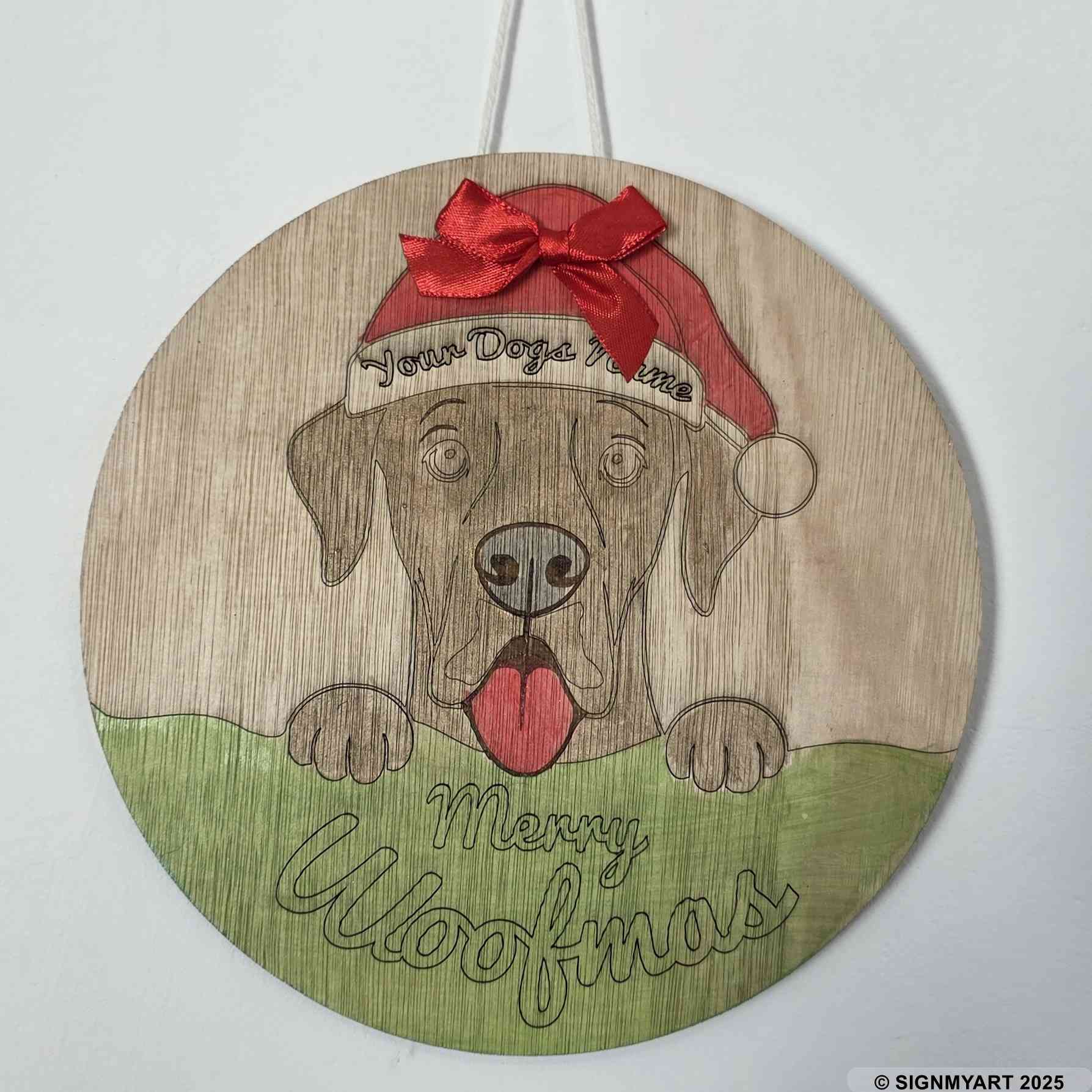 Personalised Merry Woofmas Great Dane Sign – Custom Dog Name Christmas Bauble Plaque Decoration