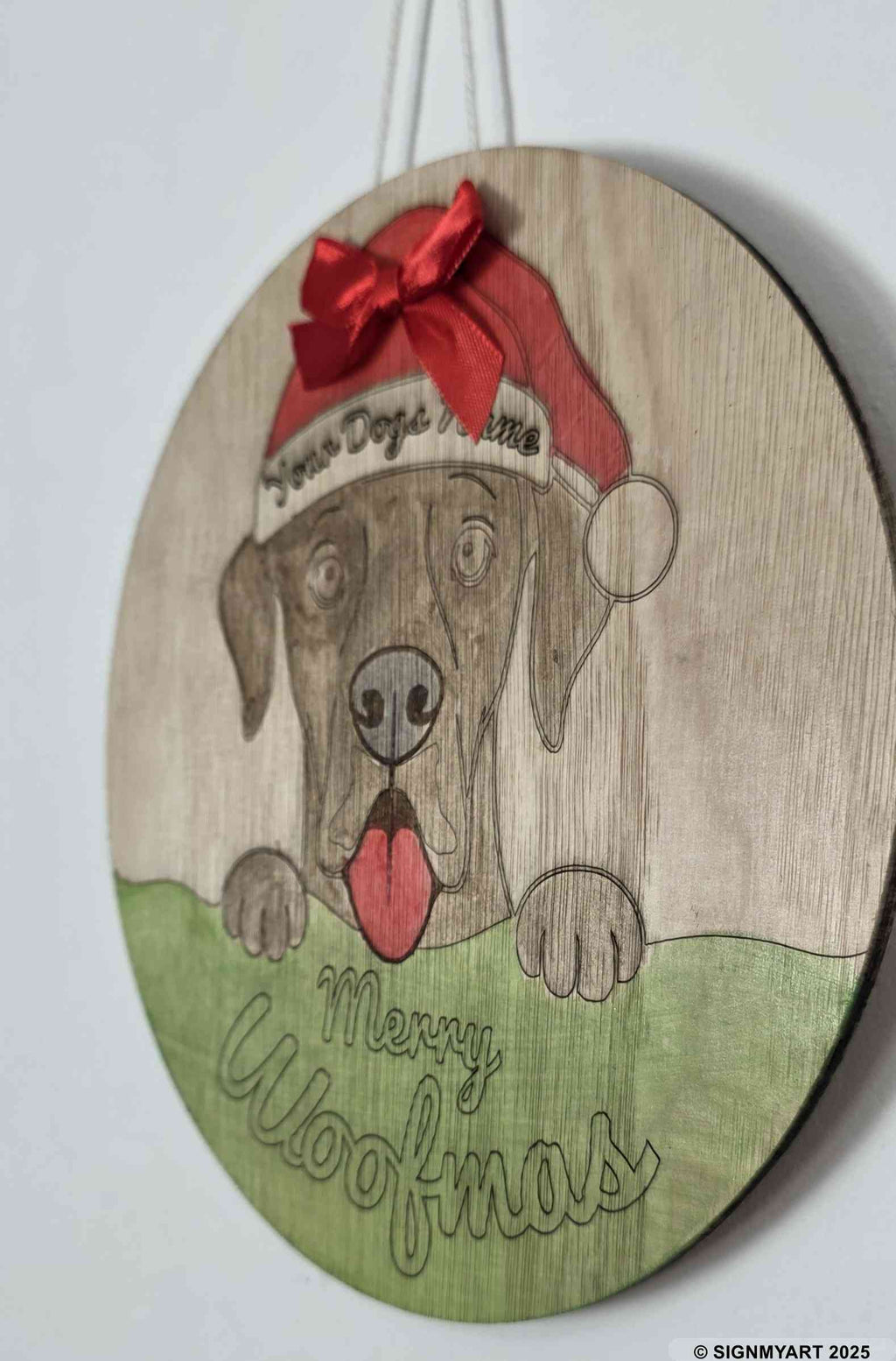 Personalised Merry Woofmas Great Dane Sign – Custom Dog Name Christmas Bauble Plaque Decoration