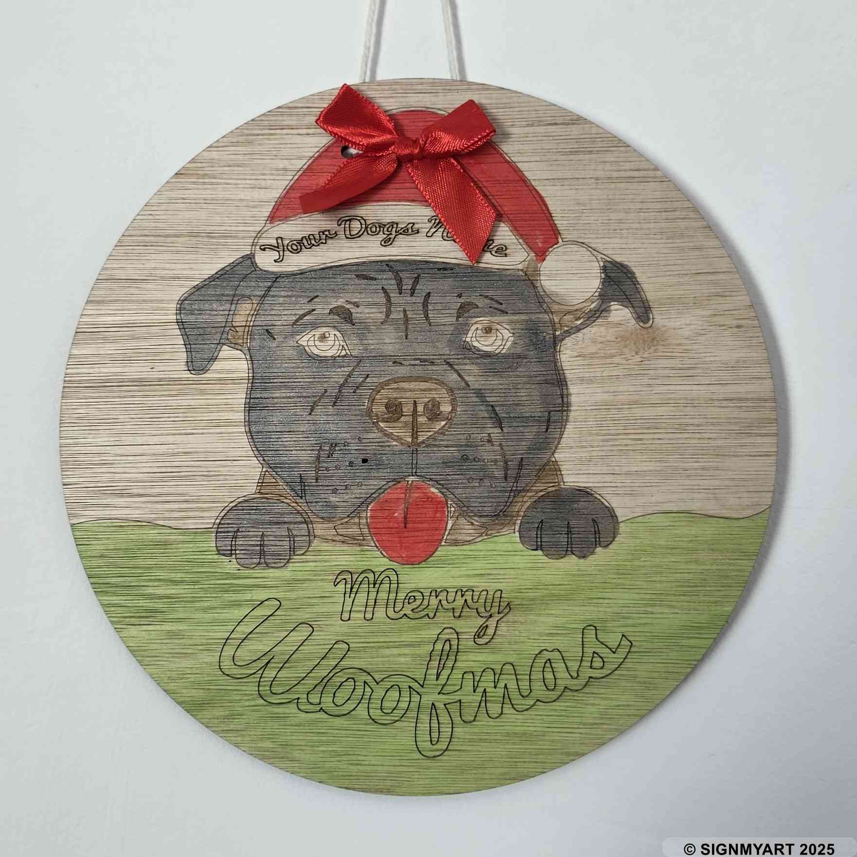 Choose from 35 Dog Breeds – Personalised Woofmas Sign Merry Chrsitmas – Custom Dog Name Christmas Bauble Decoration