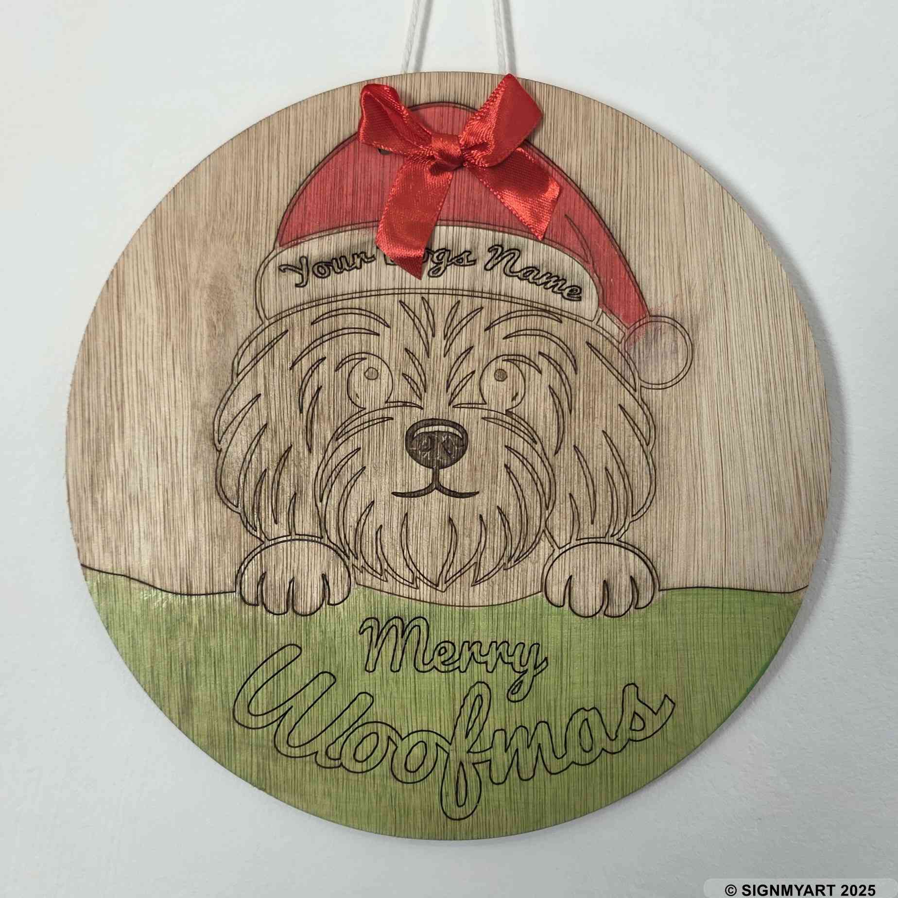 Choose from 35 Dog Breeds – Personalised Woofmas Sign Merry Chrsitmas – Custom Dog Name Christmas Bauble Decoration