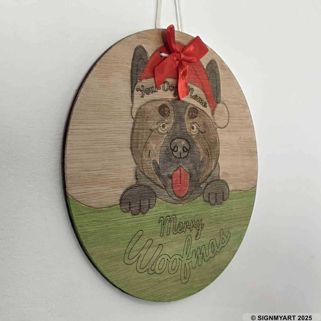 Personalised Merry Woofmas American Akita Sign – Custom Dog Name Christmas Bauble Decoration