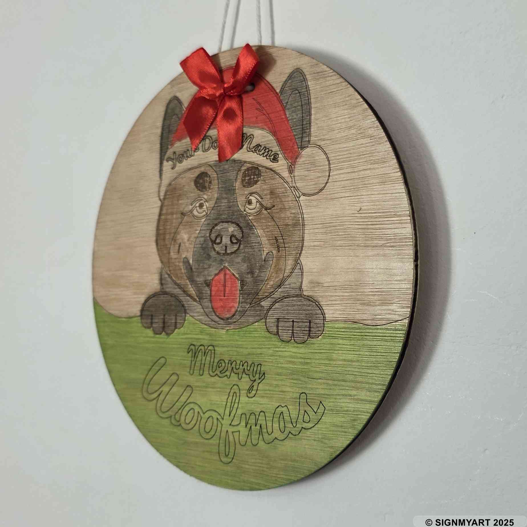 Personalised Merry Woofmas American Akita Sign – Custom Dog Name Christmas Bauble Decoration