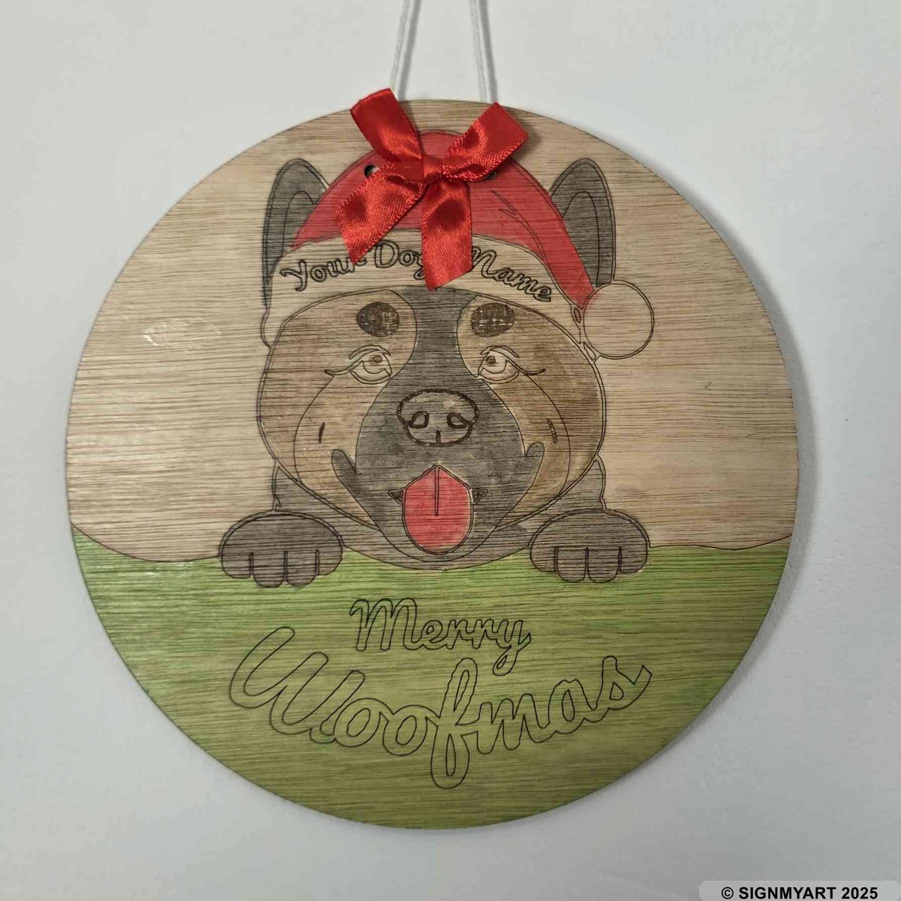 Choose from 35 Dog Breeds – Personalised Woofmas Sign Merry Chrsitmas – Custom Dog Name Christmas Bauble Decoration
