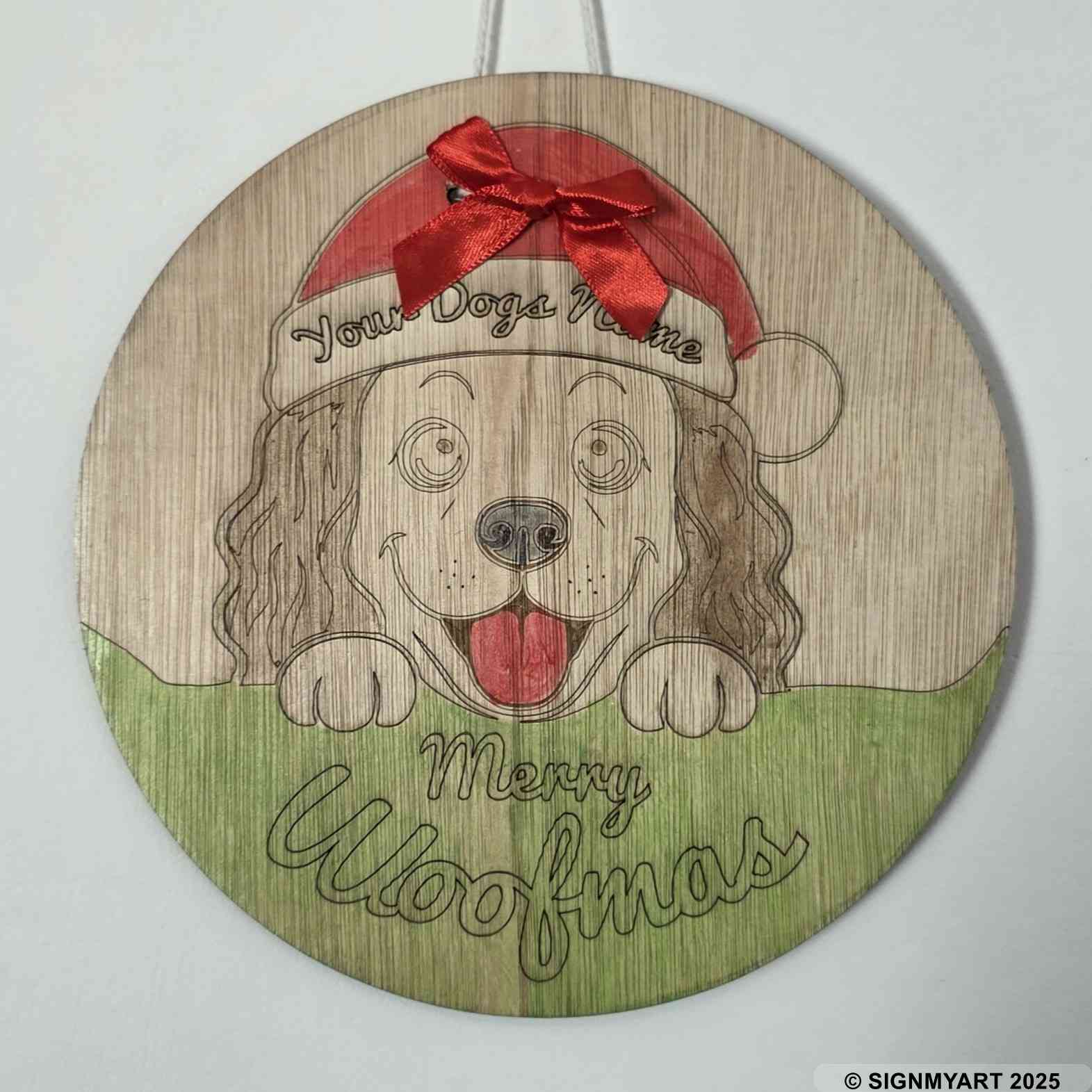 Choose from 35 Dog Breeds – Personalised Woofmas Sign Merry Chrsitmas – Custom Dog Name Christmas Bauble Decoration