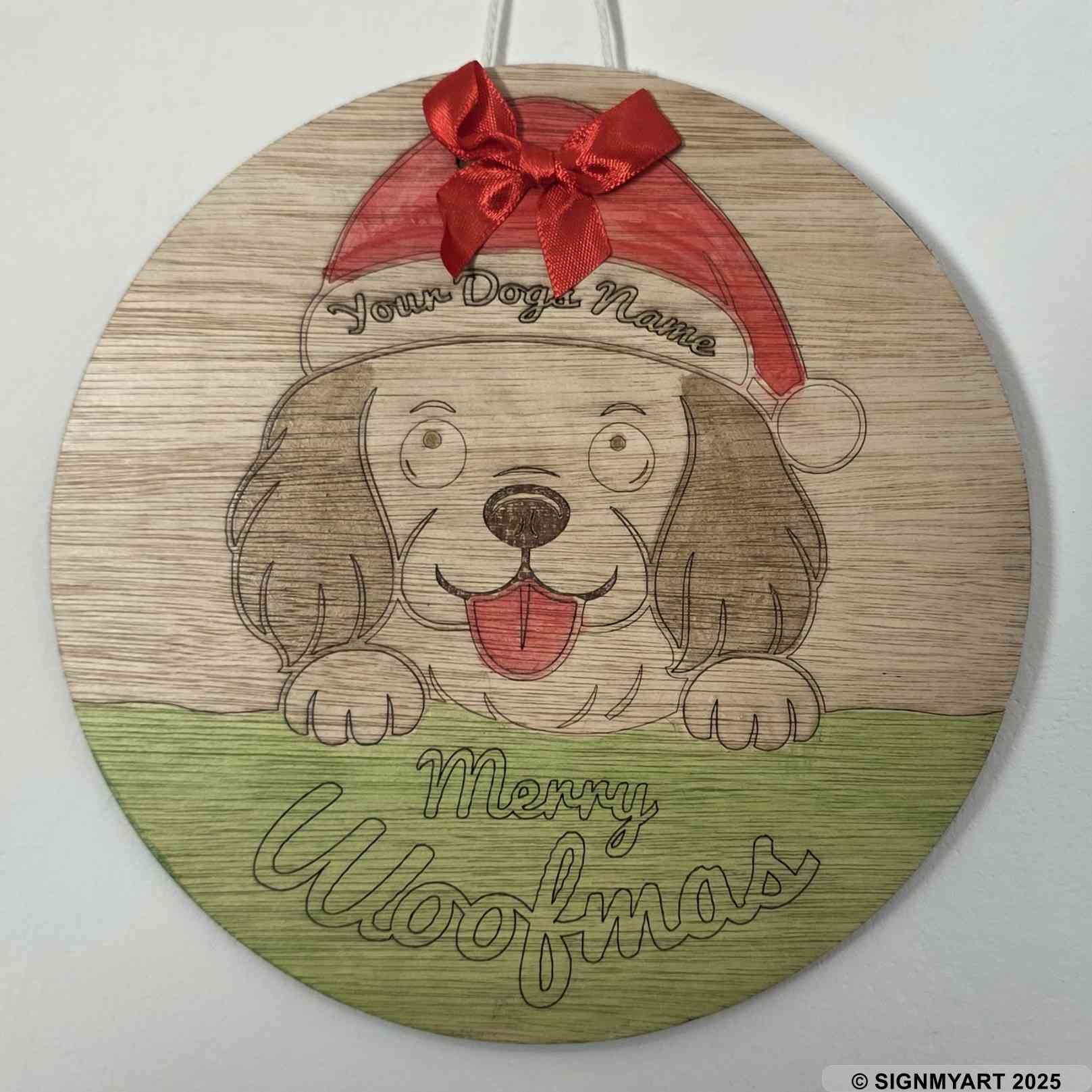 Choose from 35 Dog Breeds – Personalised Woofmas Sign Merry Chrsitmas – Custom Dog Name Christmas Bauble Decoration