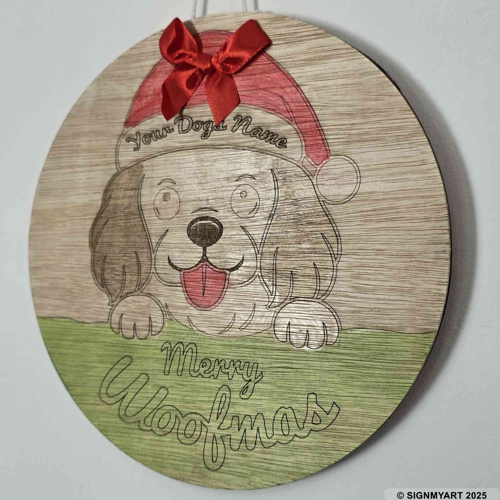 Personalised Merry Woofmas Cavalier King Charles Spaniel Sign – Custom Dog Name Christmas Bauble Plaque Decoration