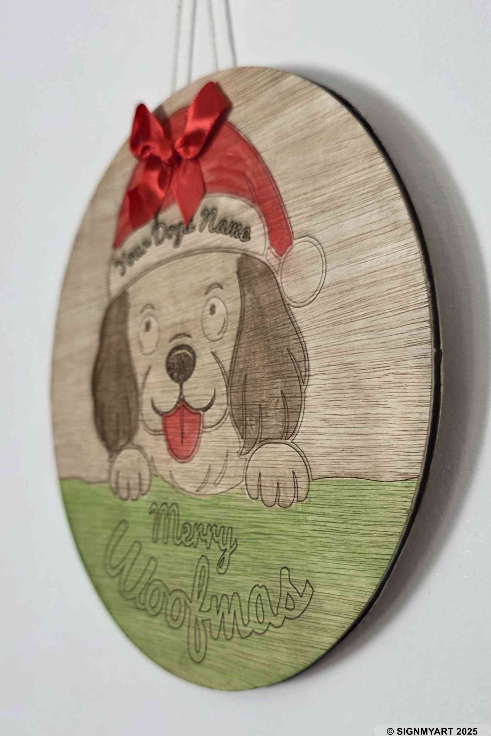 Personalised Merry Woofmas Cavalier King Charles Spaniel Sign – Custom Dog Name Christmas Bauble Plaque Decoration