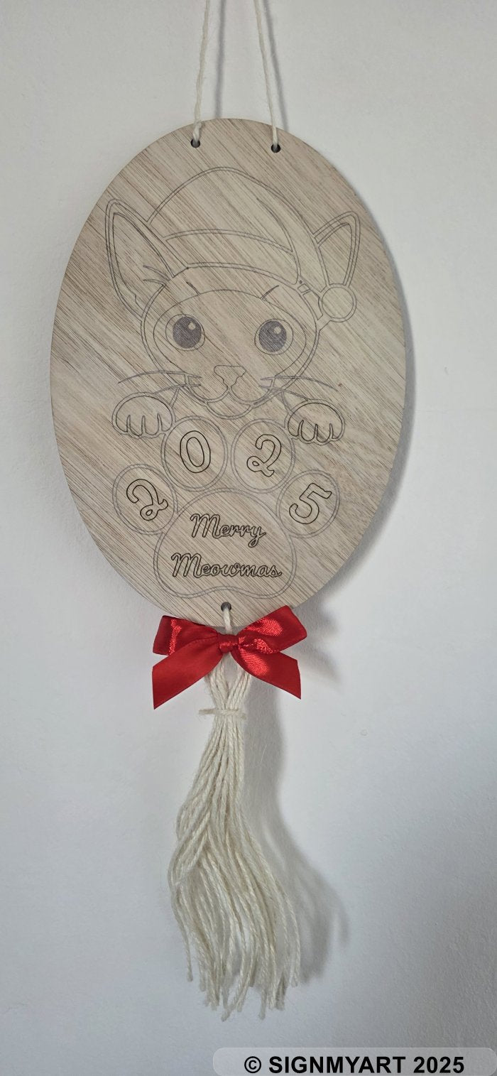 Merry Meowmas Wooden Cat Sign – Handmade Christmas Wall Art for Cat Lovers (Multiple Breeds)