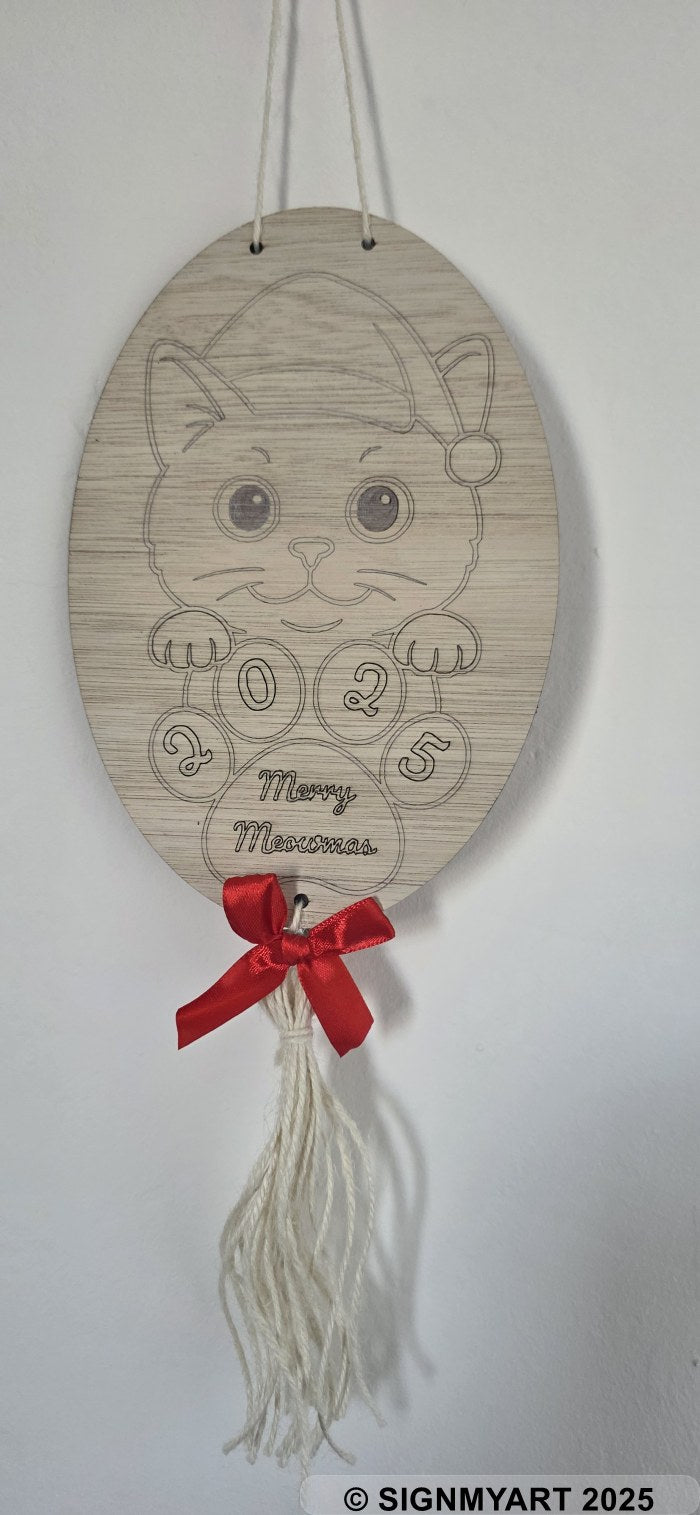 Merry Meowmas Wooden Cat Sign – Handmade Christmas Wall Art for Cat Lovers (Multiple Breeds)