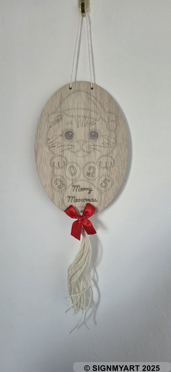 Merry Meowmas Wooden Cat Sign – Handmade Christmas Wall Art for Cat Lovers (Multiple Breeds)