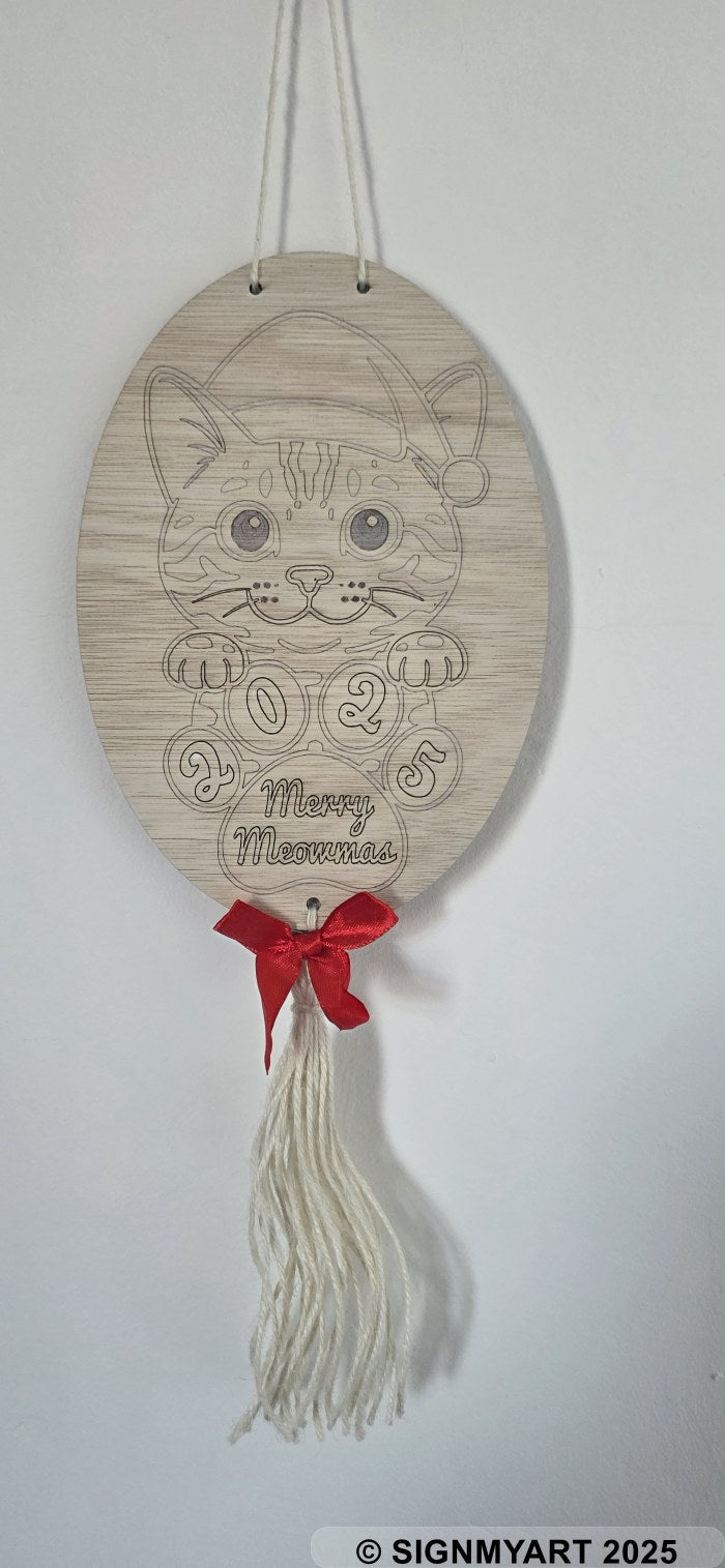 Merry Meowmas Wooden Cat Sign – Handmade Christmas Wall Art for Cat Lovers (Multiple Breeds)