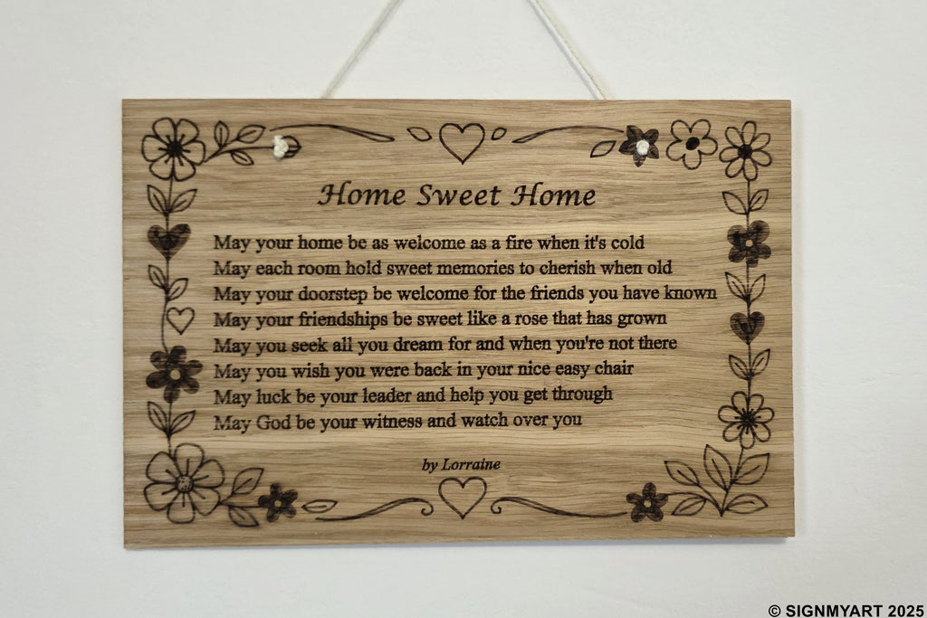 Home Sweet Home – Original Poem Plaque Oak