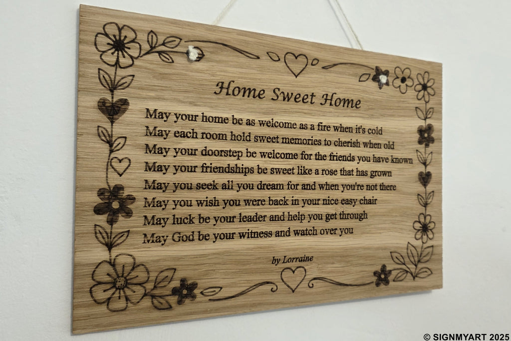 Home Sweet Home – Original Poem Plaque Oak