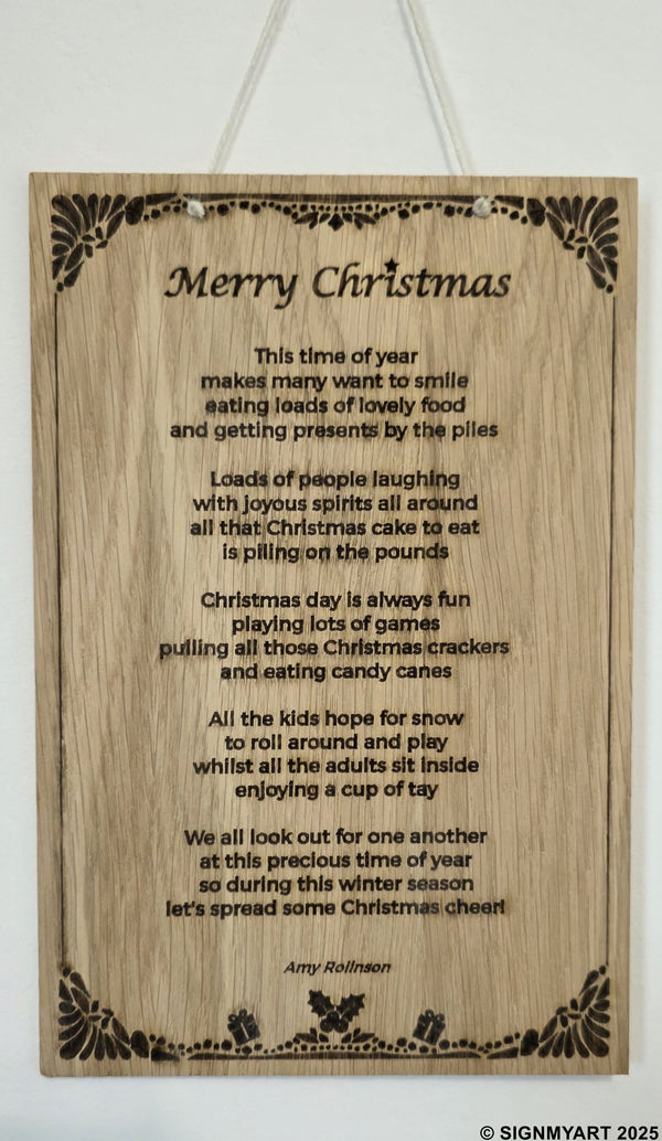 Merry Christmas – Original Poem Plaque Oak