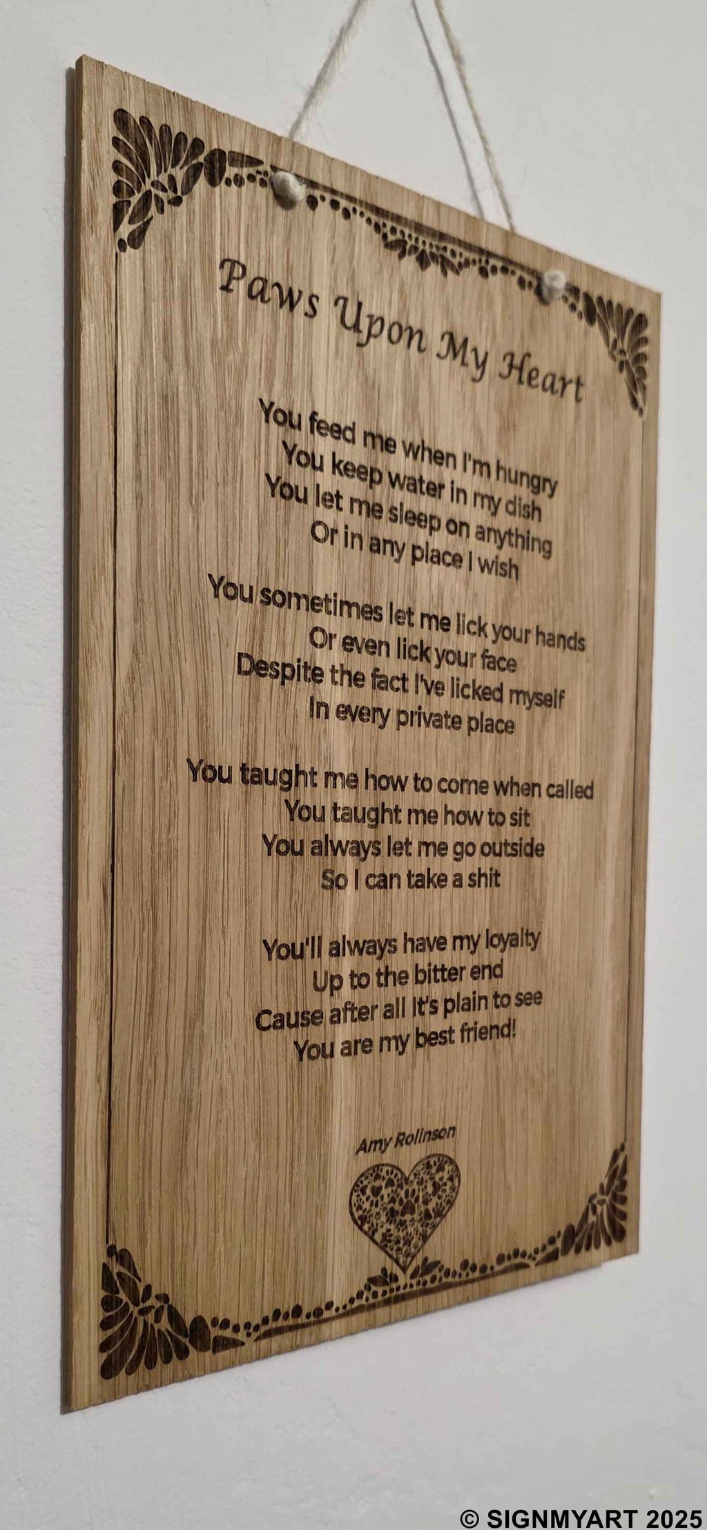 Paws Upon My Heart – Original Poem Plaque Oak