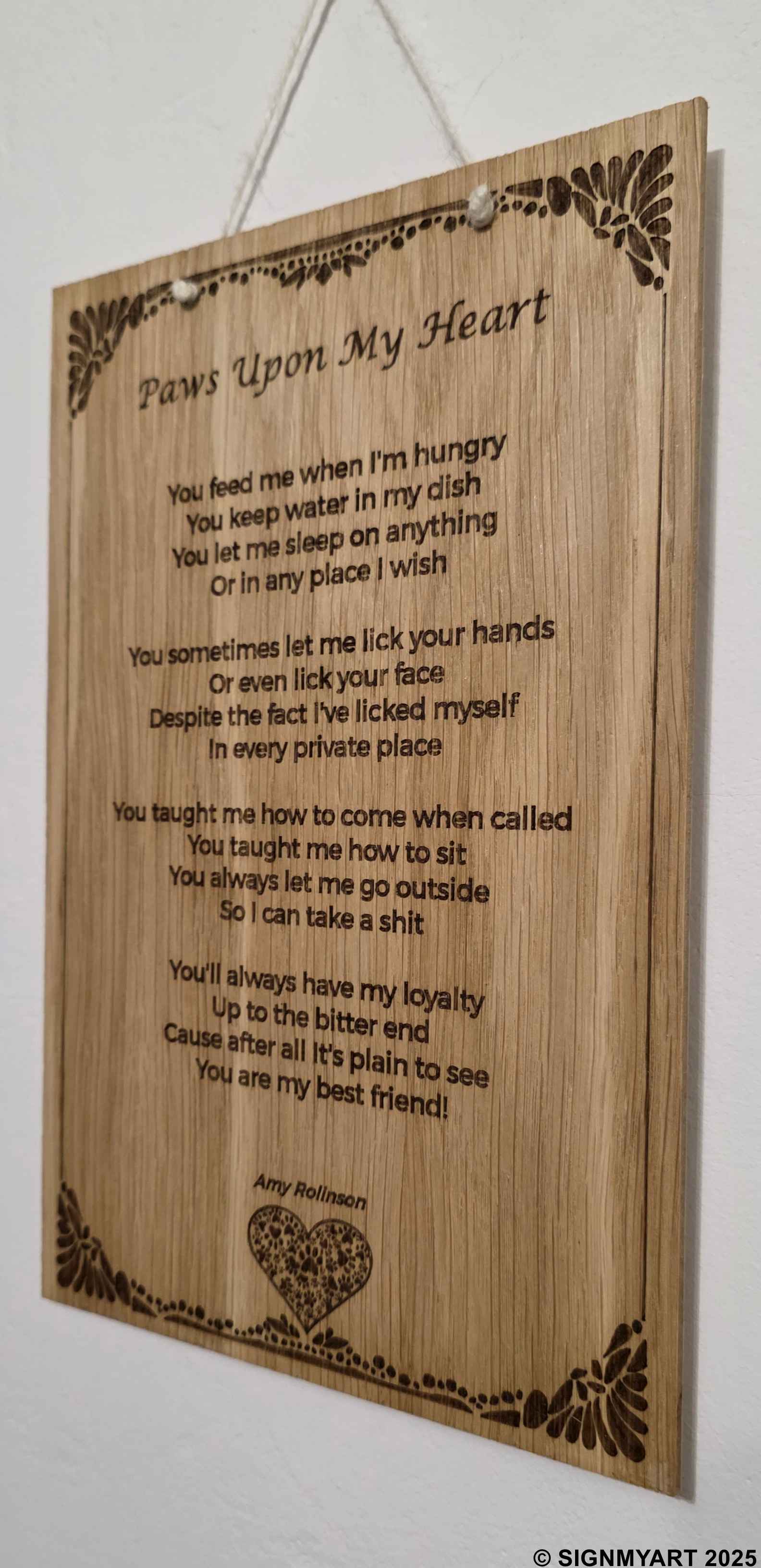 Paws Upon My Heart – Original Poem Plaque Oak