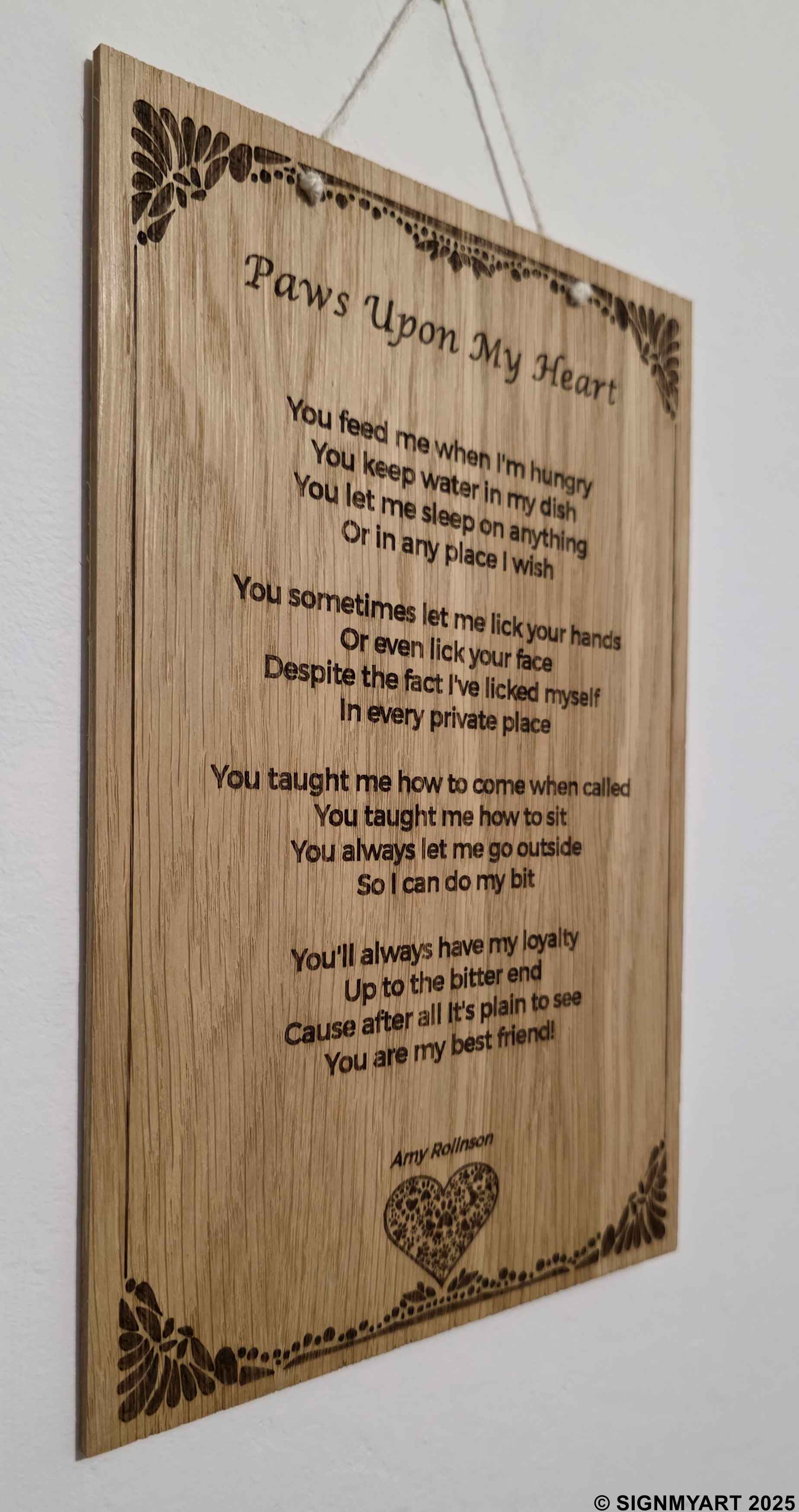 Paws Upon My Heart Clean – Family Friendly Poem Plaque Oak