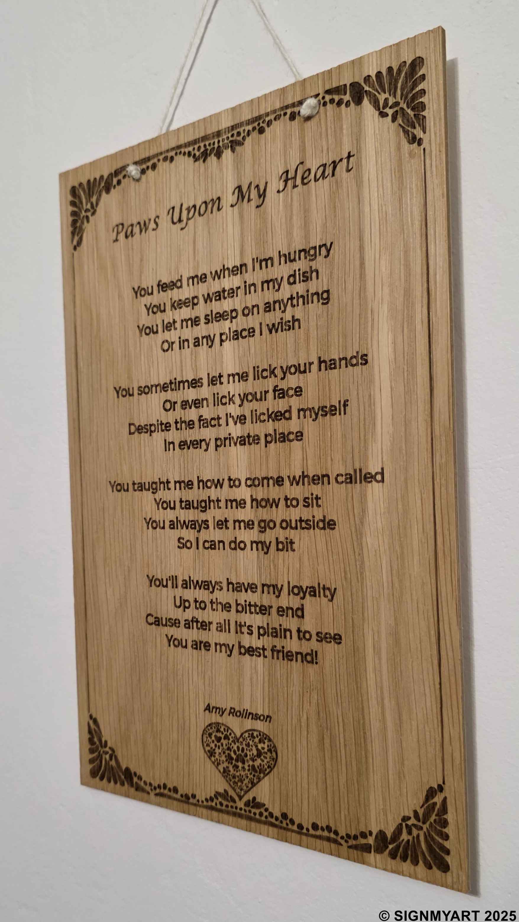Paws Upon My Heart Clean – Family Friendly Poem Plaque Oak