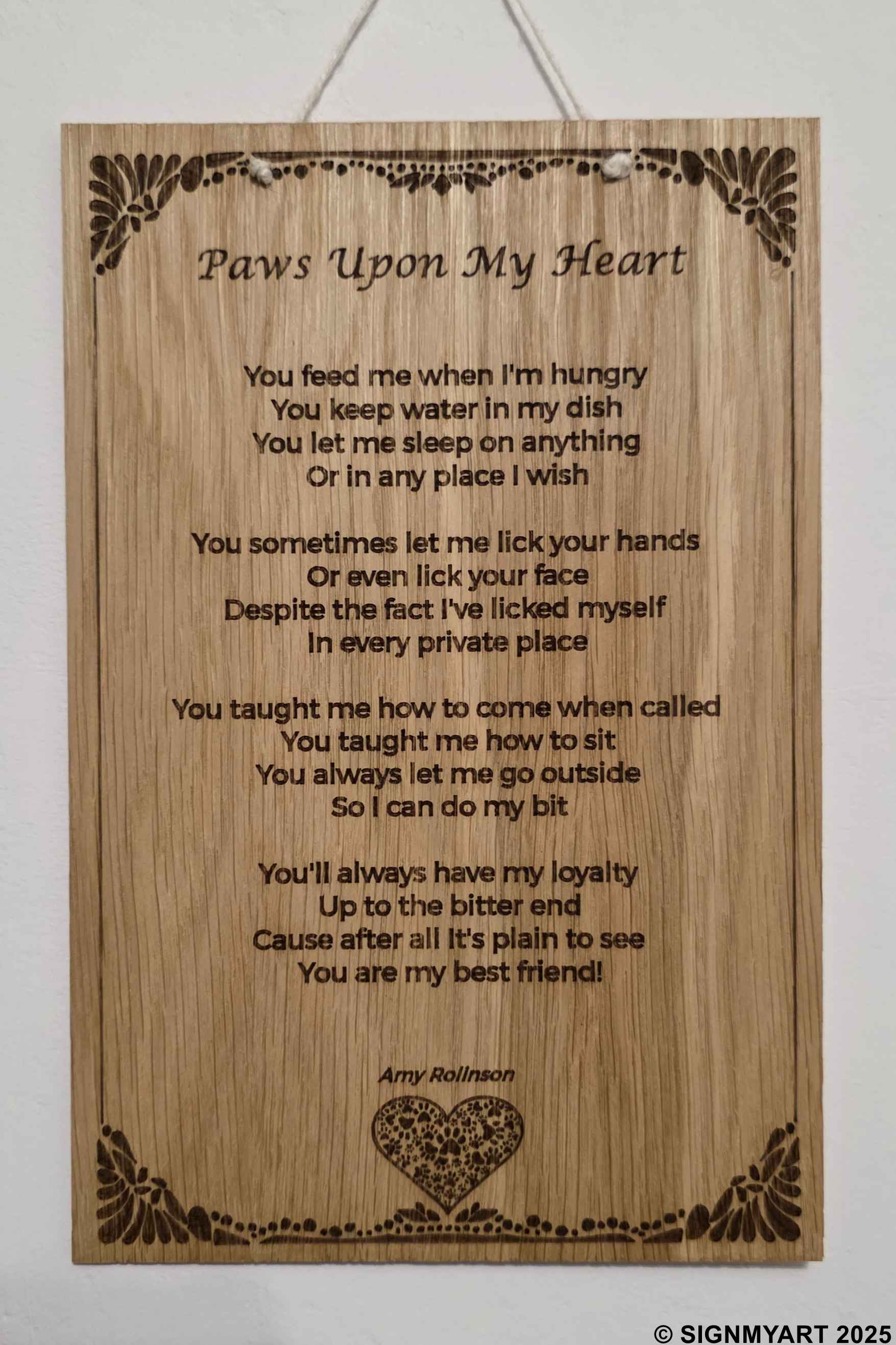 Paws Upon My Heart – Original Poem Plaque Oak