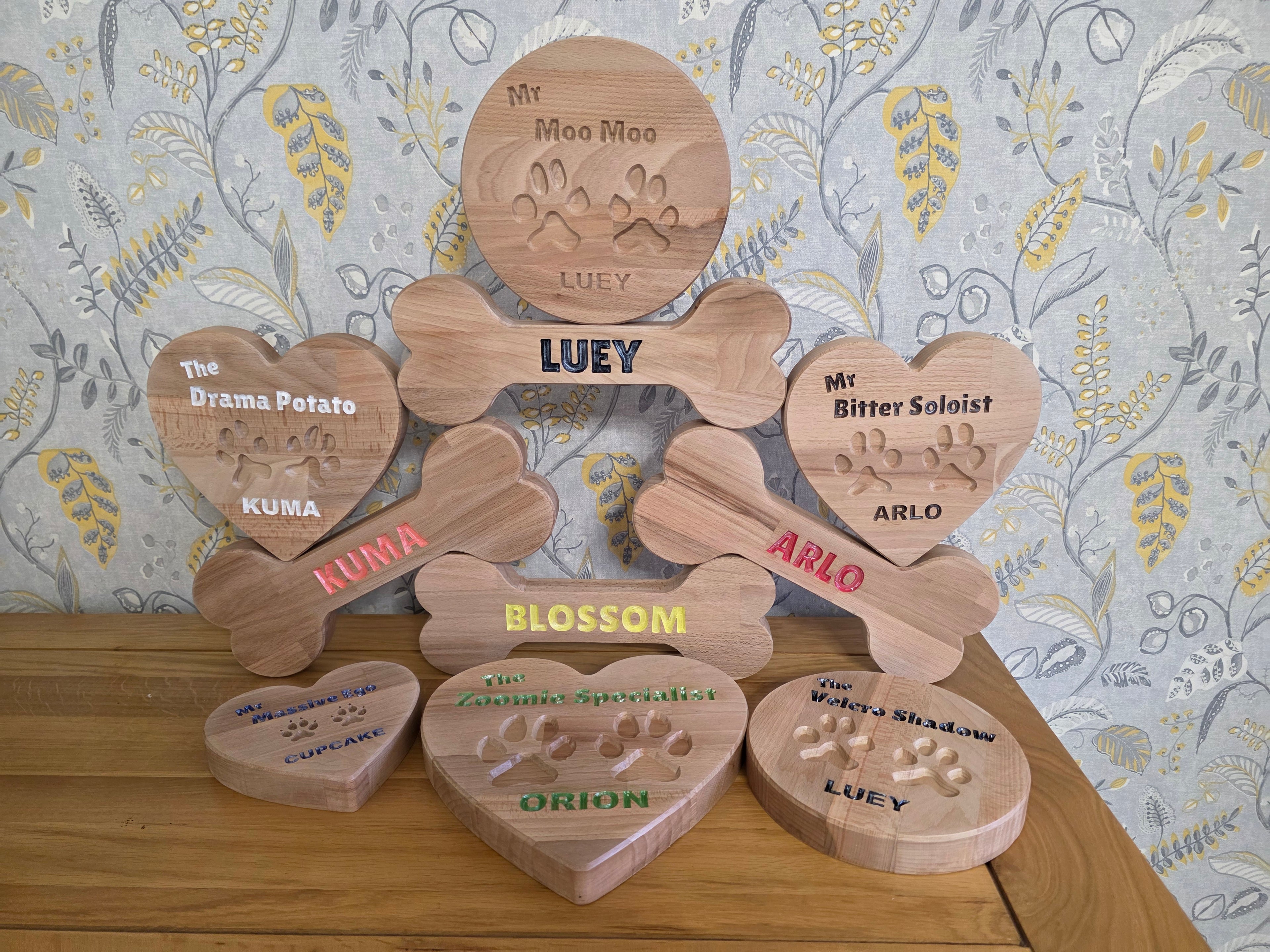 Your Dog’s Actual Paw Print, Deep-Carved in Solid Hardwood