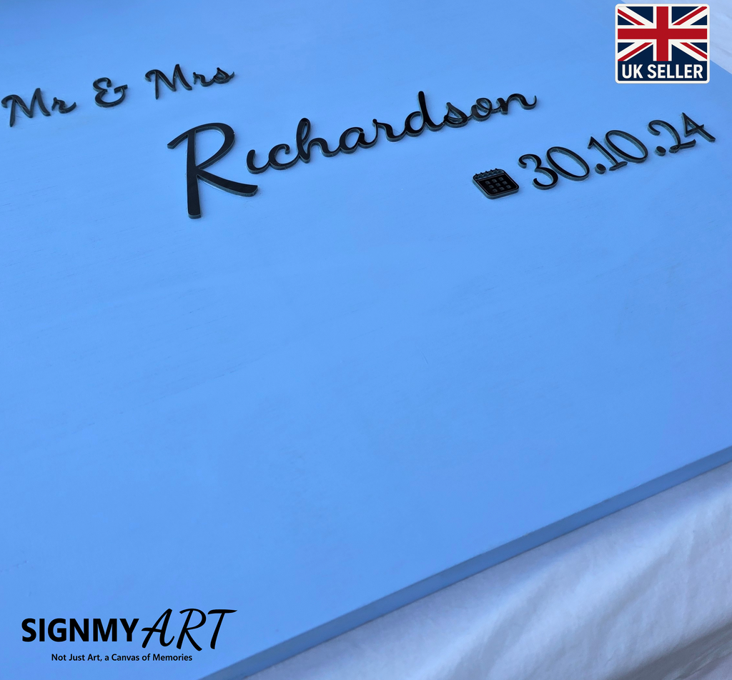 Personalised Wedding Guest Book Sign, Blue, lilac, Pink, Purple Custom Colours to Match Theme, Wooden Guestbook Alternative, Mr & Mrs Surname Wedding Keepsake Decor