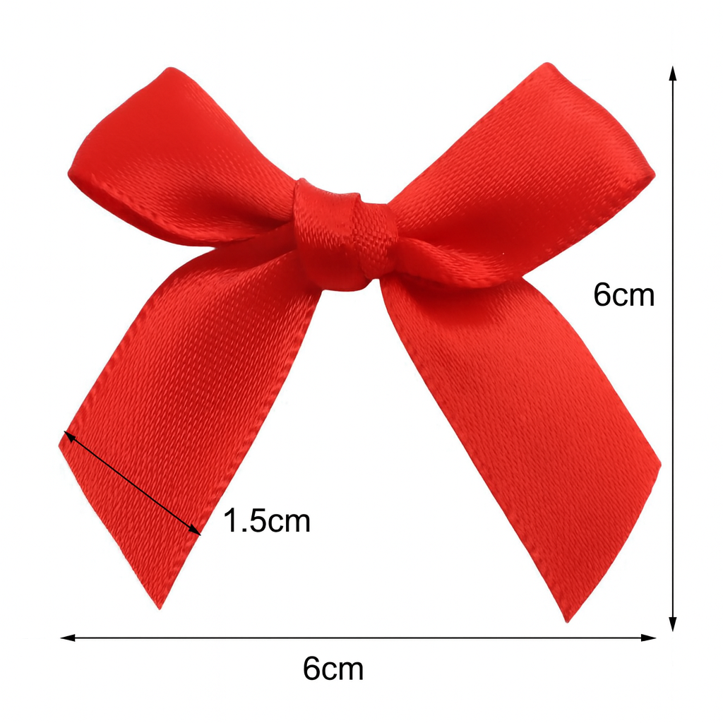 Satin Ribbon Bows – Red (15mm × 60mm) | Perfect for Gift Wrapping, Crafts & Clothing Accessories packs of 25/50/100