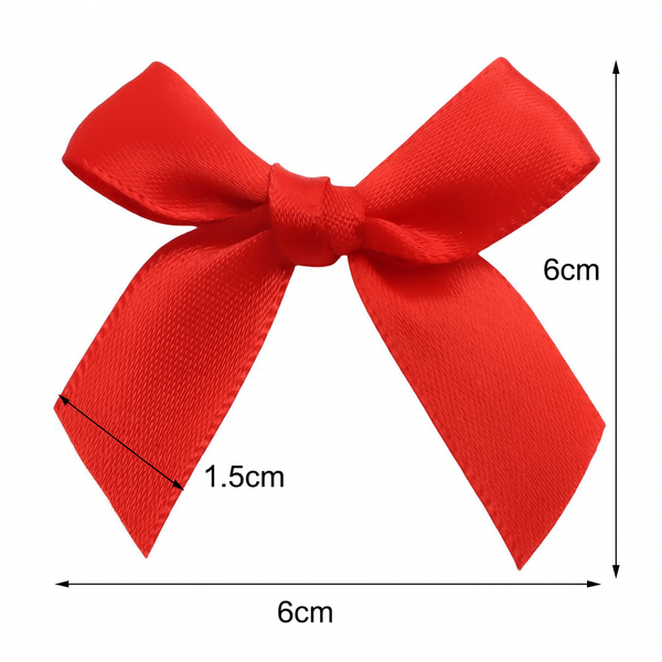 Satin Ribbon Bows – Red (15mm × 60mm) | Perfect for Gift Wrapping, Crafts & Clothing Accessories packs of 25/50/100
