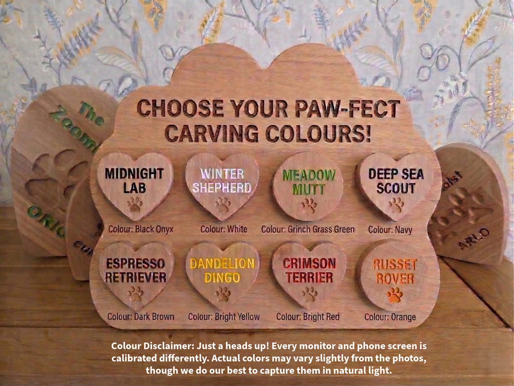 Your Dog’s Actual Paw Print, Deep-Carved in Solid Hardwood