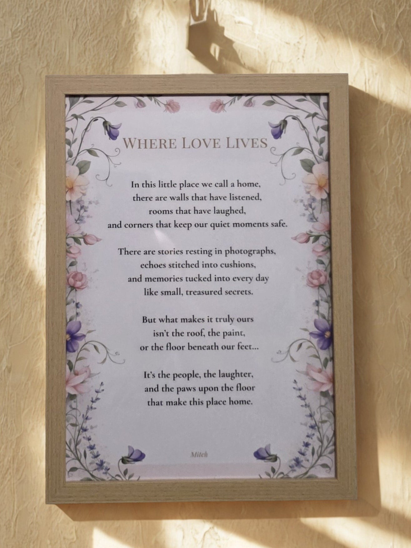Where Love Lives – Exclusive Framed Poem Print (A4, Matte Paper, Oak-Effect Frame)